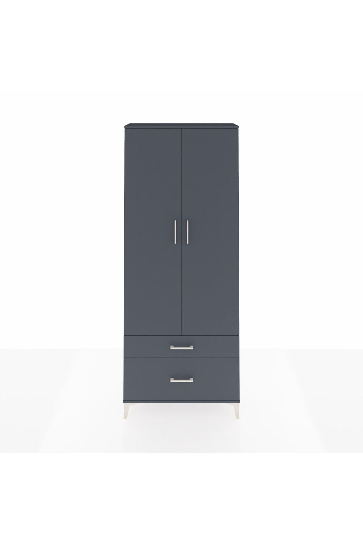 Arges Dolap 2 Raflı 2 Çekmeceli Tek Askılı 88x30x221 Antrasit-Antrasit