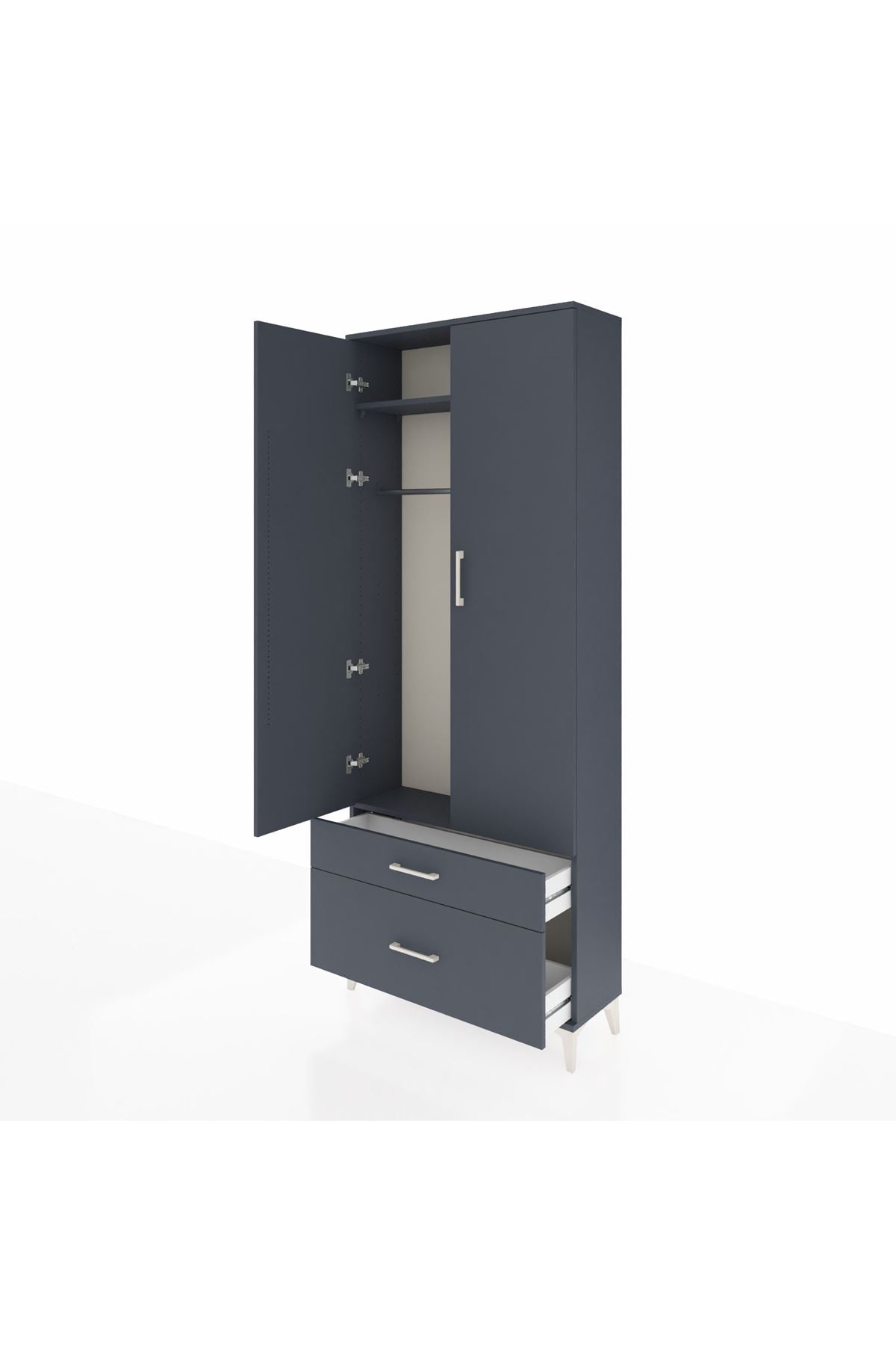 Arges Dolap 2 Raflı 2 Çekmeceli Tek Askılı 88x30x221 Antrasit-Antrasit