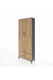Arges Dolap 2 Raflı 2 Çekmeceli Tek Askılı 88x30x221 Antrasit-Çam