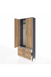 Arges Dolap 2 Raflı 2 Çekmeceli Tek Askılı 88x30x221 Antrasit-Çam