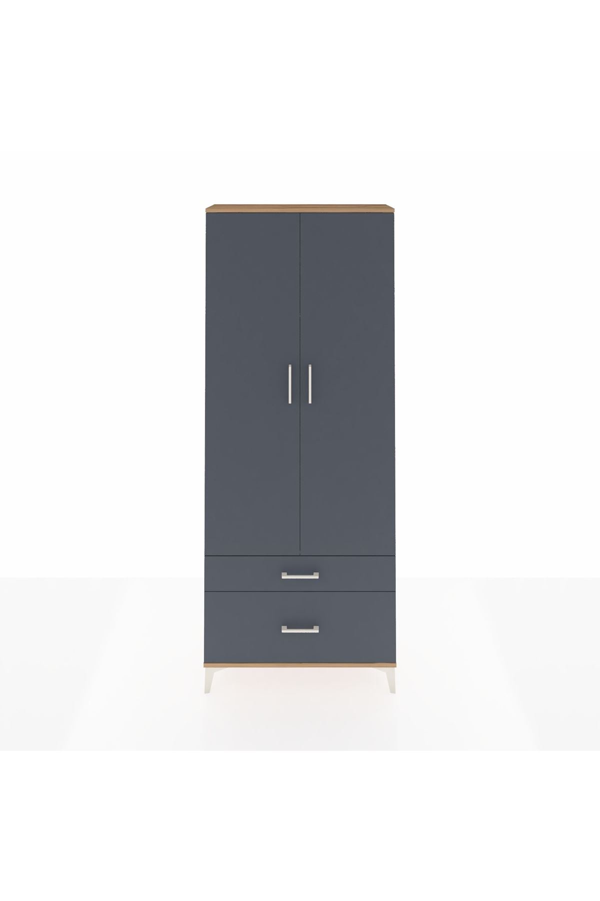 Arges Dolap 2 Raflı 2 Çekmeceli Tek Askılı 88x30x221 Çam-Antrasit
