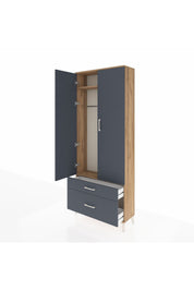 Arges Dolap 2 Raflı 2 Çekmeceli Tek Askılı 88x30x221 Çam-Antrasit