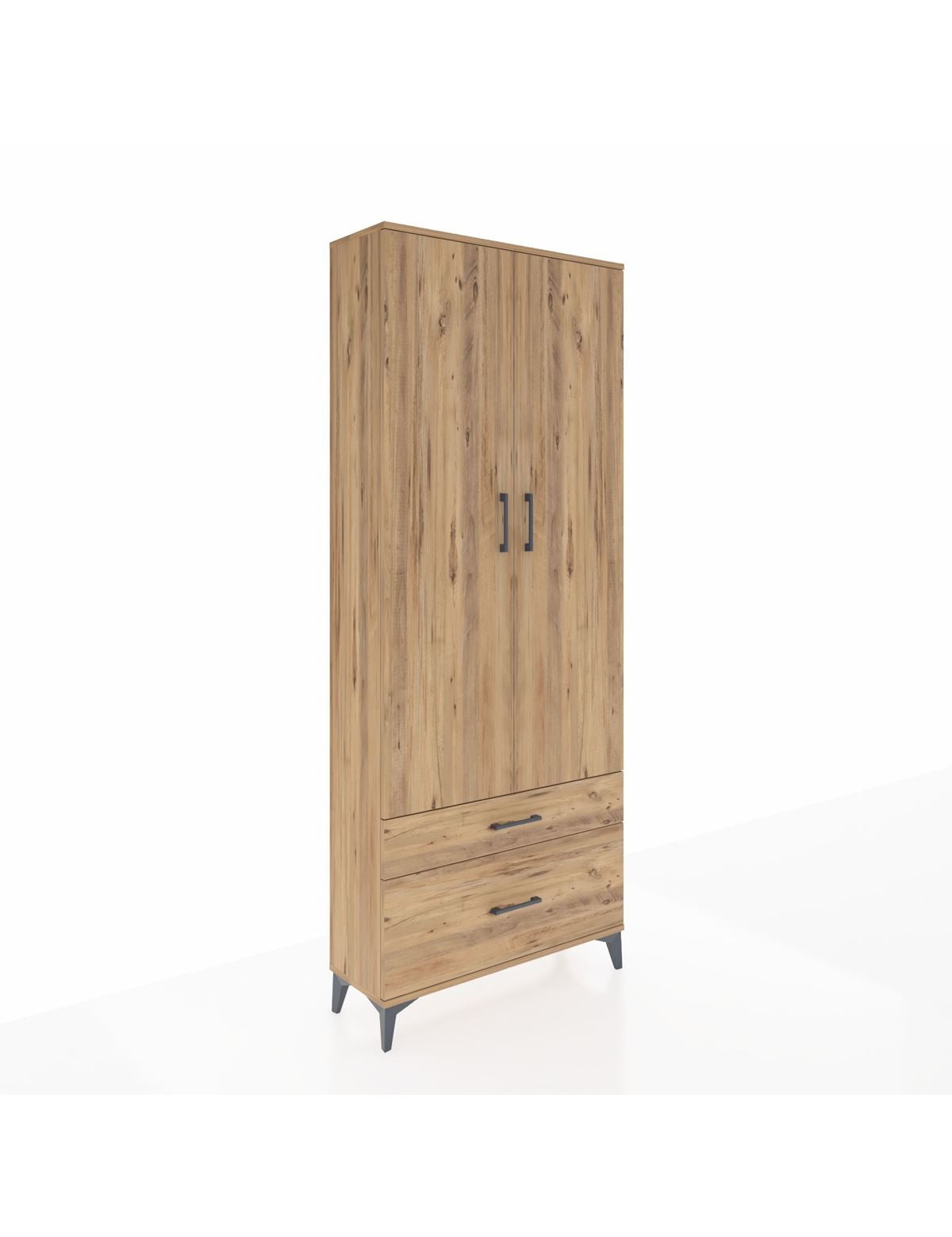 Arges Dolap 2 Raflı 2 Çekmeceli Tek Askılı 88x30x221 Çam-Çam