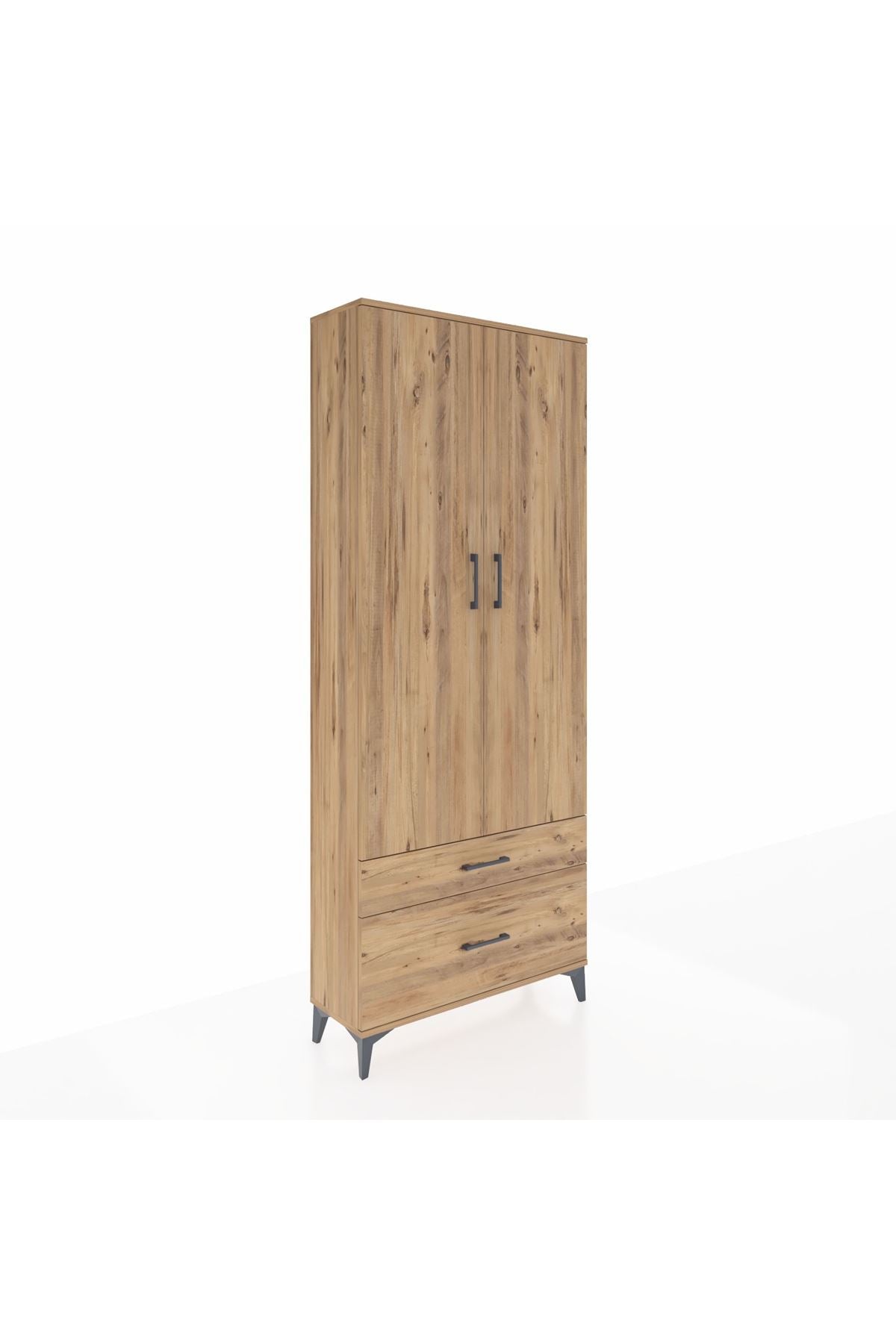 Arges Dolap 2 Raflı 2 Çekmeceli Tek Askılı 88x30x221 Çam-Çam