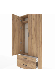 Arges Dolap 2 Raflı 2 Çekmeceli Tek Askılı 88x30x221 Çam-Çam