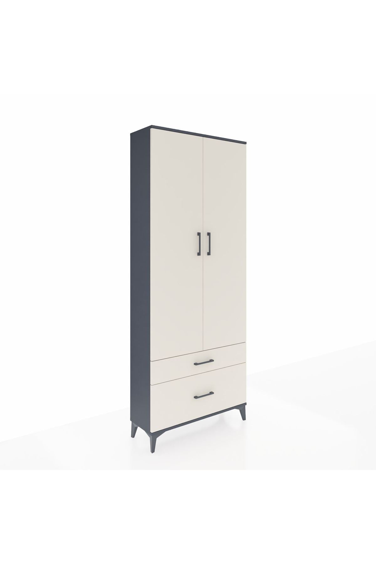 Arges Dolap 4 Raflı 2 Çekmeceli 2 Kapaklı 88x30x221 Antrasit-Aytaşı