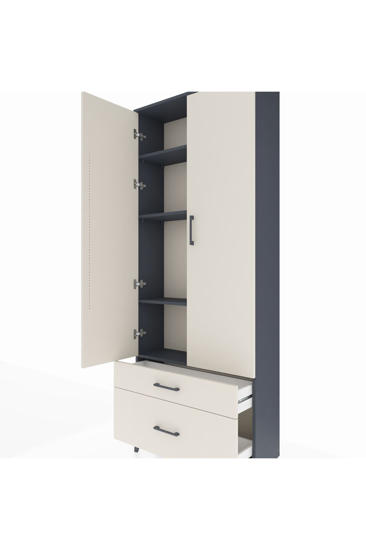 Arges Dolap 4 Raflı 2 Çekmeceli 2 Kapaklı 88x30x221 Antrasit-Aytaşı