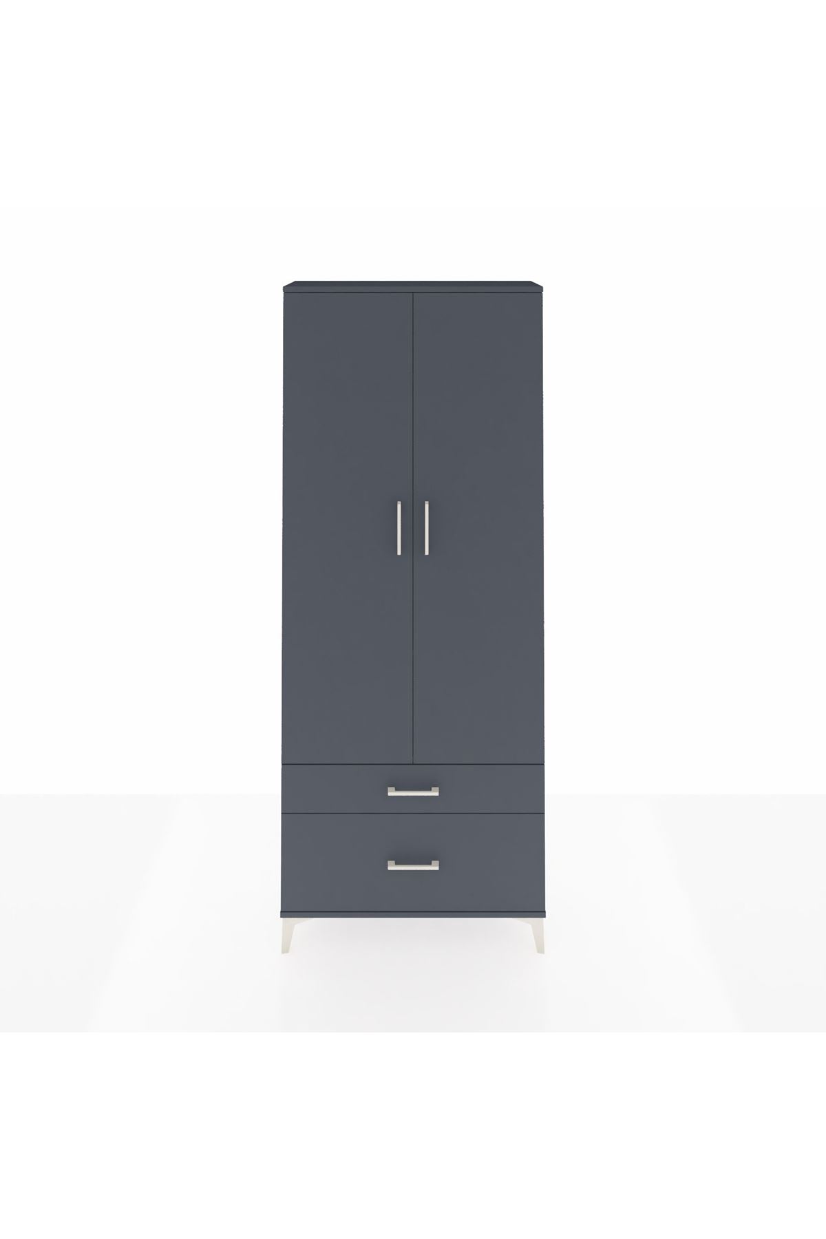 Arges Dolap 4 Raflı 2 Çekmeceli 2 Kapaklı 88x30x221 Antrasit-Antrasit