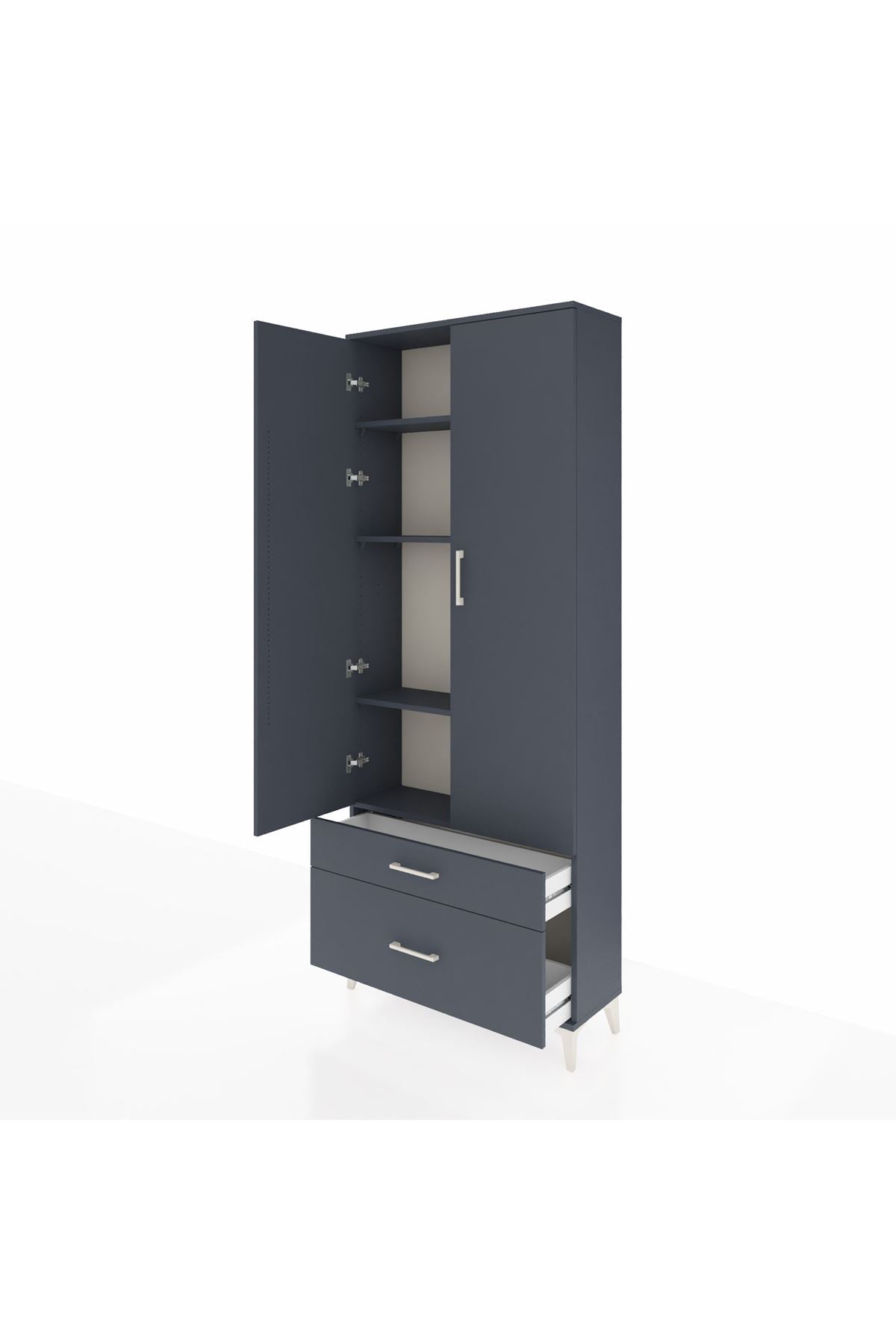 Arges Dolap 4 Raflı 2 Çekmeceli 2 Kapaklı 88x30x221 Antrasit-Antrasit