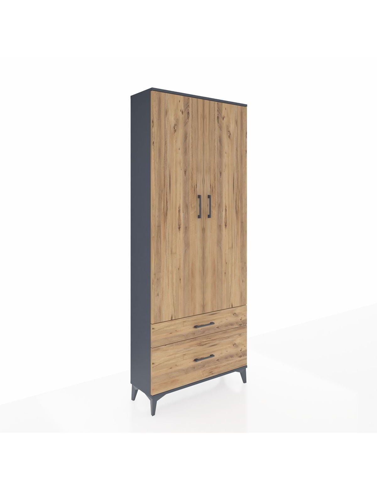 Arges Dolap 4 Raflı 2 Çekmeceli 2 Kapaklı 88x30x221 Antrasit-Çam