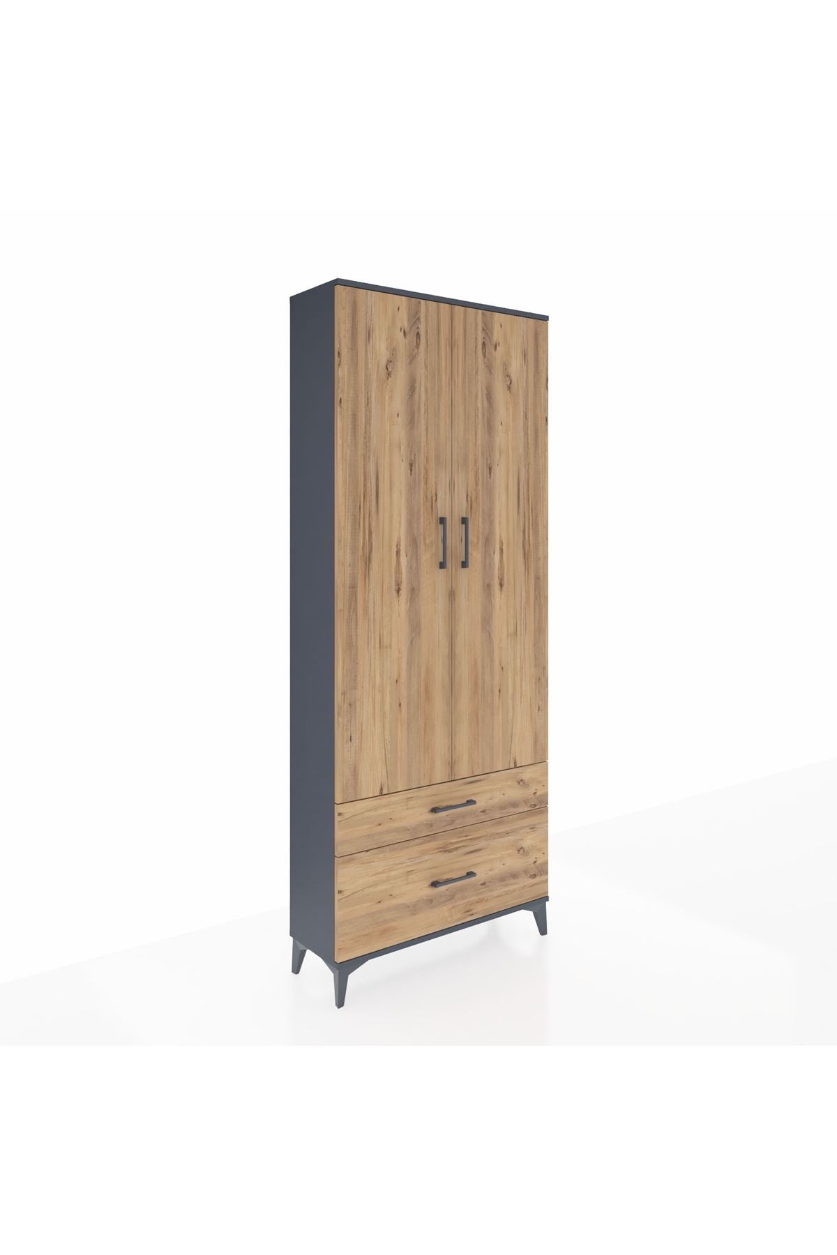 Arges Dolap 4 Raflı 2 Çekmeceli 2 Kapaklı 88x30x221 Antrasit-Çam