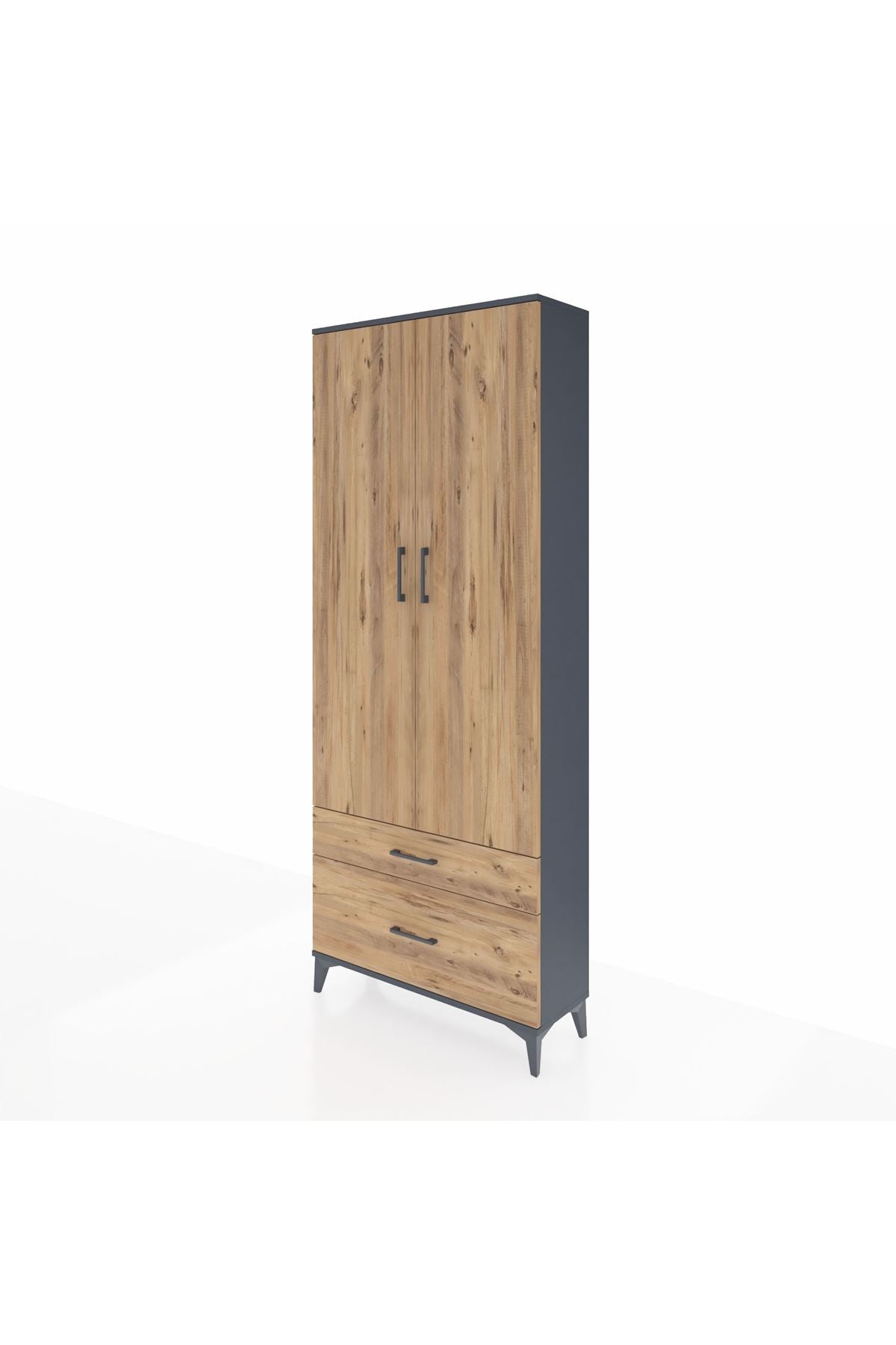 Arges Dolap 4 Raflı 2 Çekmeceli 2 Kapaklı 88x30x221 Antrasit-Çam