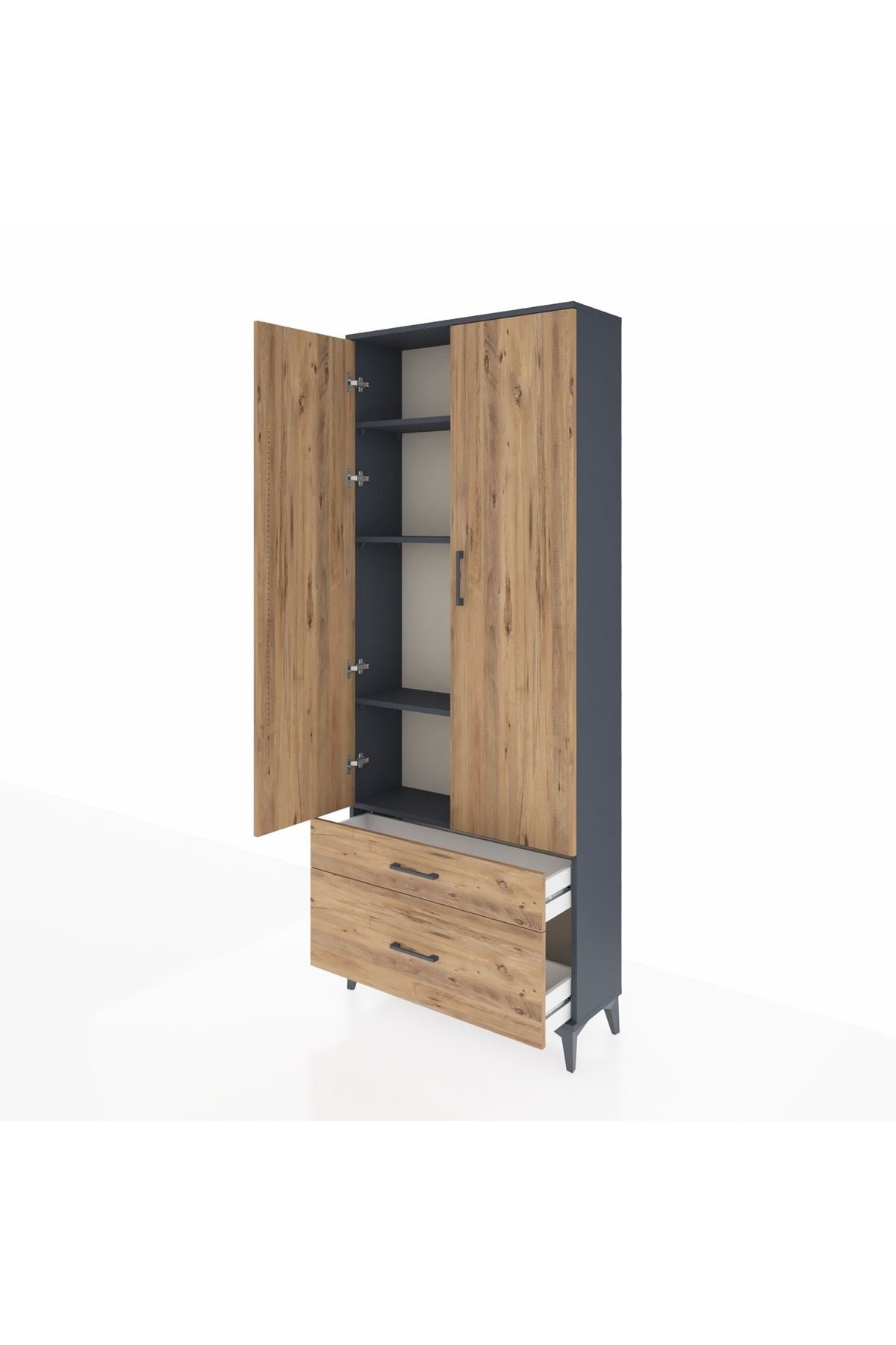 Arges Dolap 4 Raflı 2 Çekmeceli 2 Kapaklı 88x30x221 Antrasit-Çam