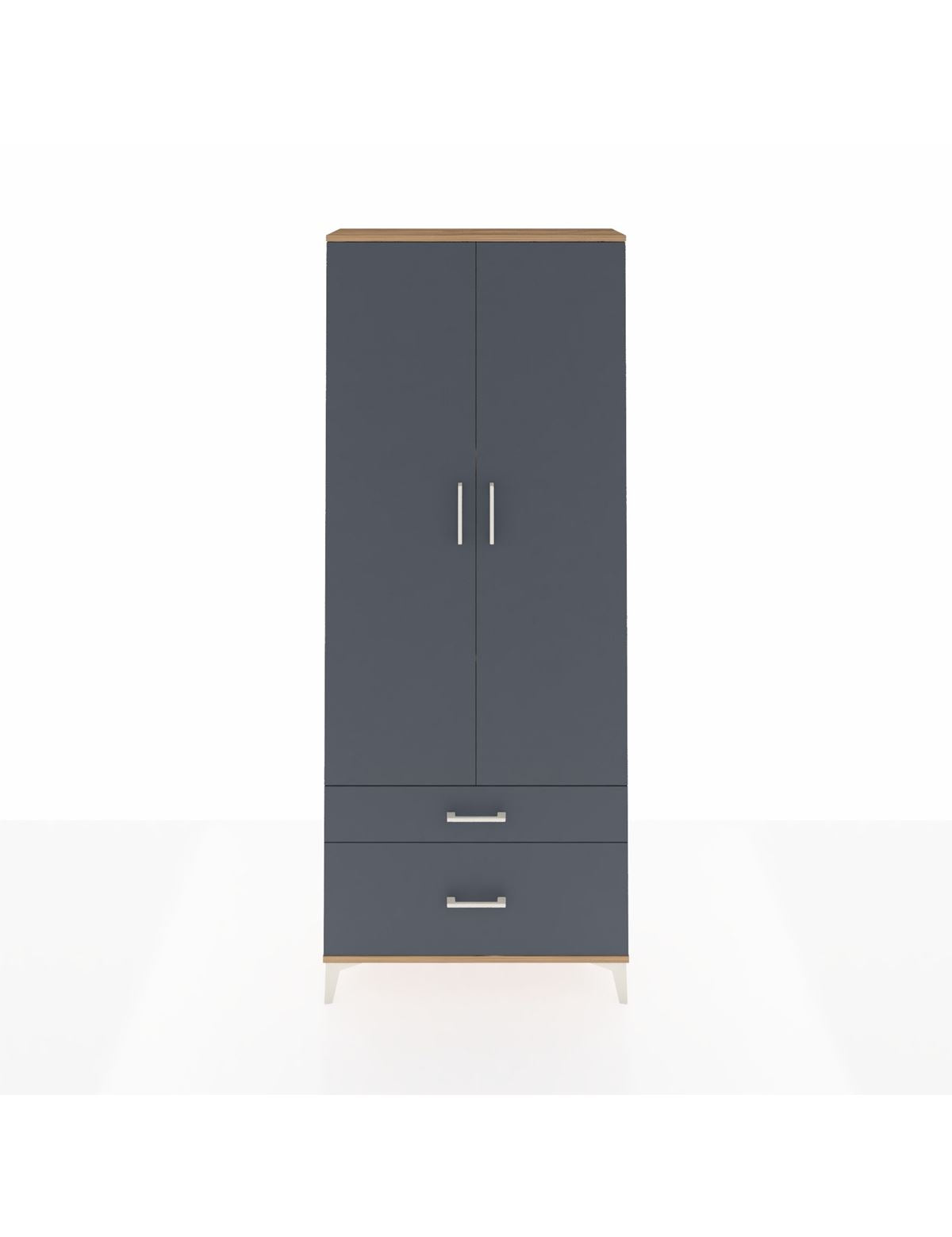 Arges Dolap 4 Raflı 2 Çekmeceli 2 Kapaklı 88x30x221 Çam-Antrasit