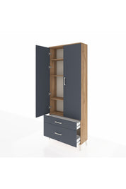 Arges Dolap 4 Raflı 2 Çekmeceli 2 Kapaklı 88x30x221 Çam-Antrasit