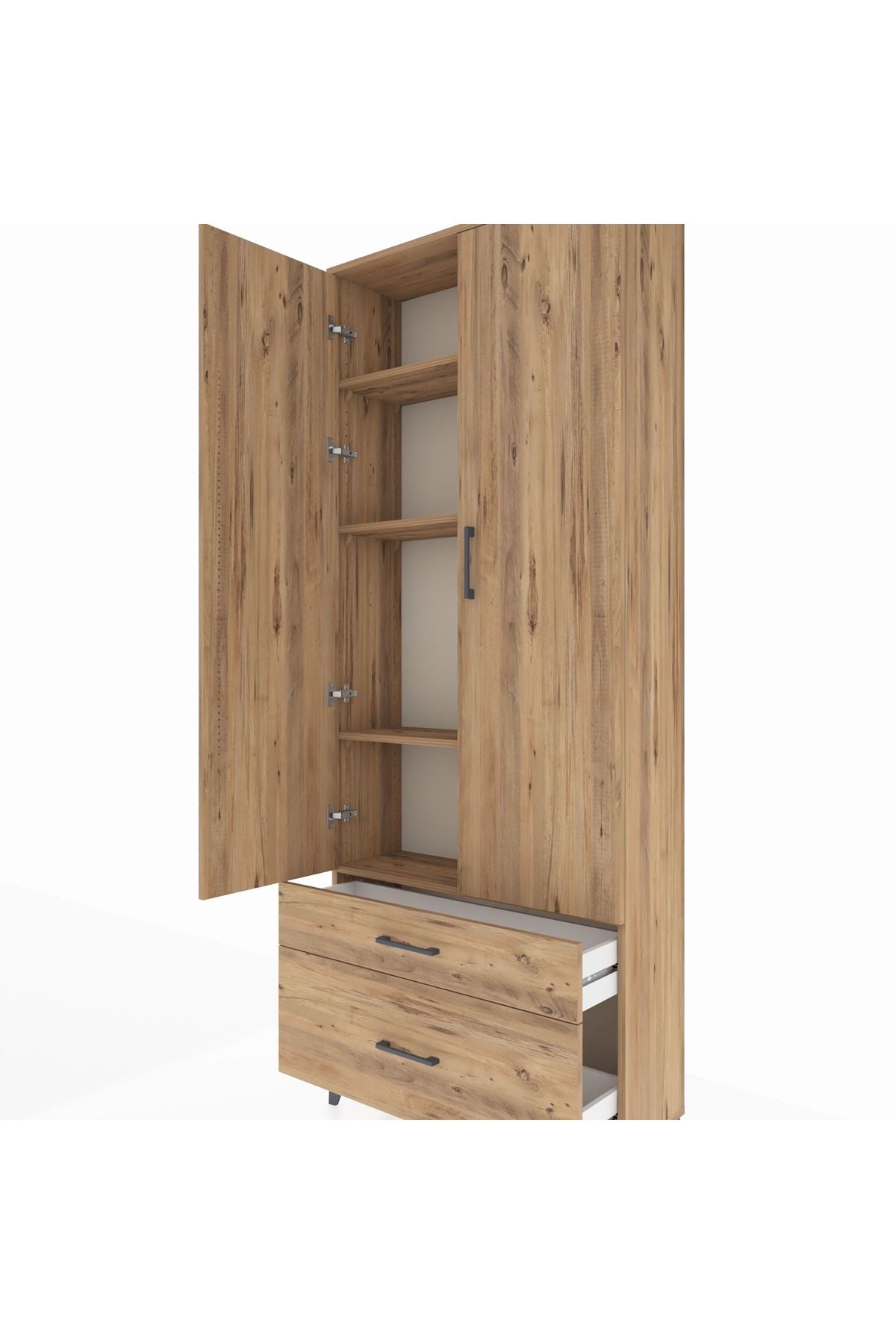 Arges Dolap 4 Raflı 2 Çekmeceli 2 Kapaklı 88x30x221 Çam-Çam