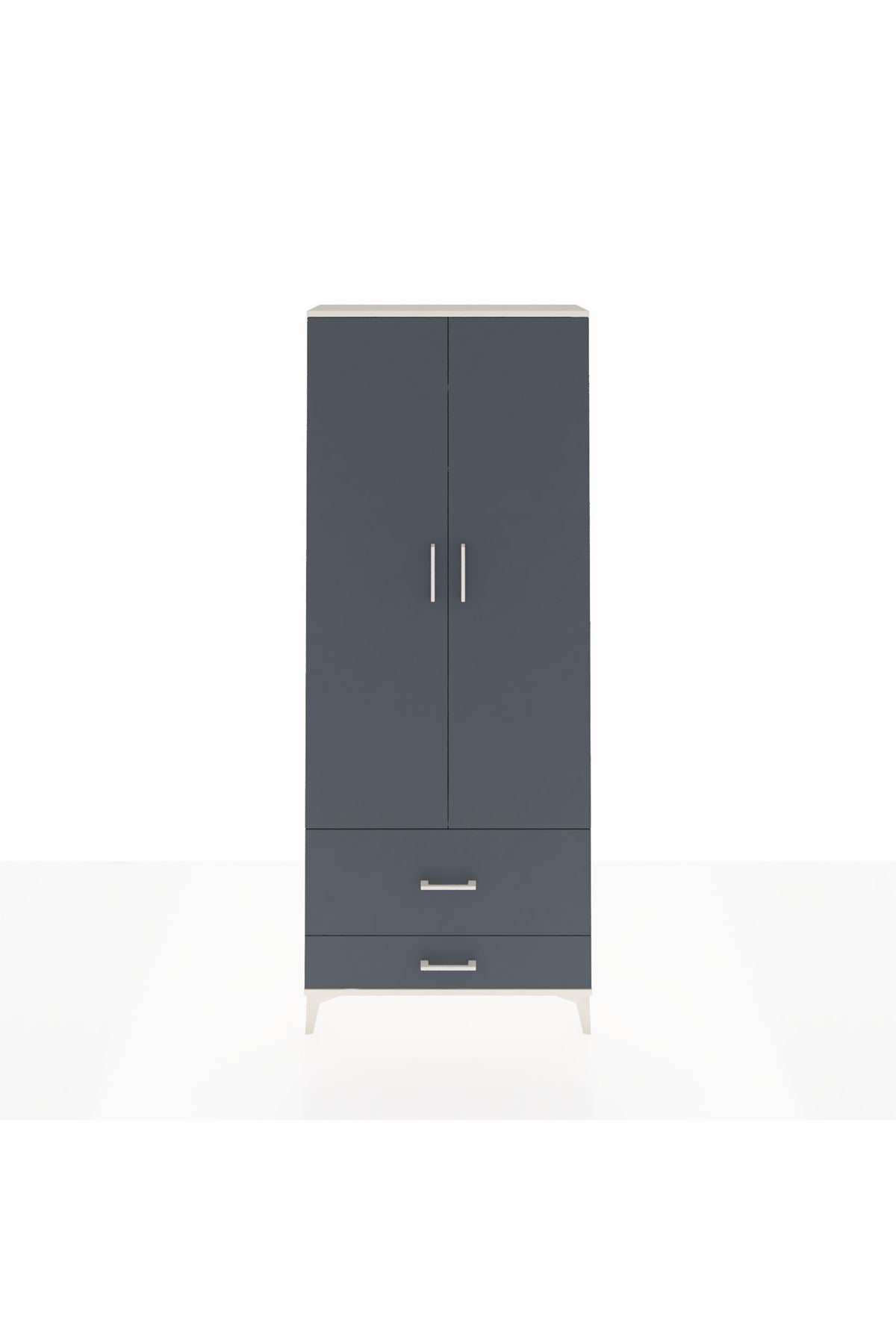 Arges Dolap 2 Raflı 2 Çekmeceli Tek Askılı 88x30x221 Aytaşı-Antrasit