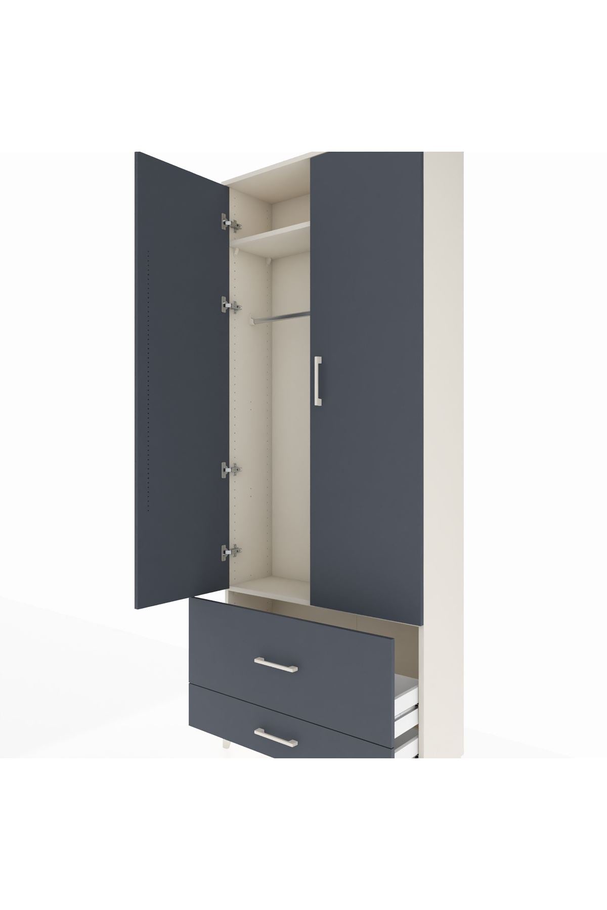 Arges Dolap 2 Raflı 2 Çekmeceli Tek Askılı 88x30x221 Aytaşı-Antrasit