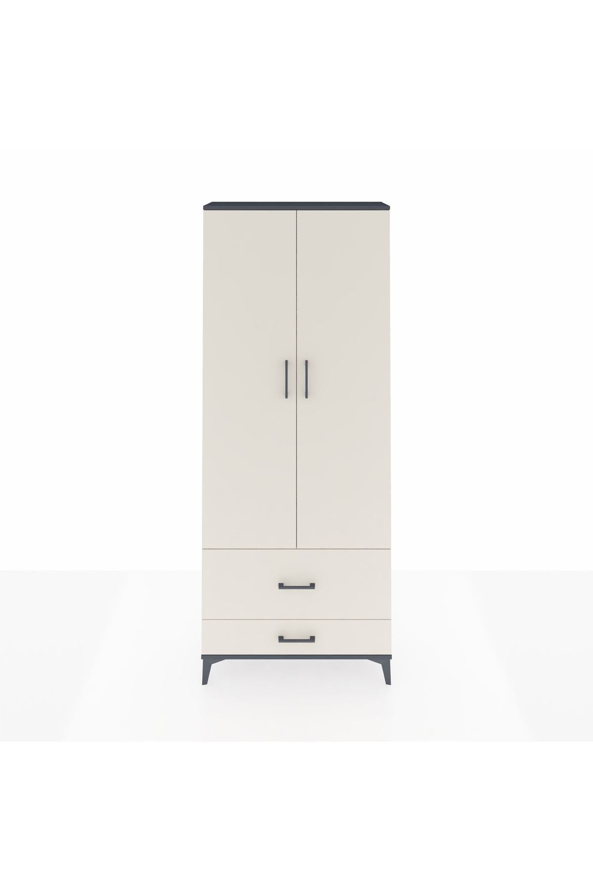 Arges Dolap 2 Raflı 2 Çekmeceli Tek Askılı 88x30x221 Antrasit-Aytaşı