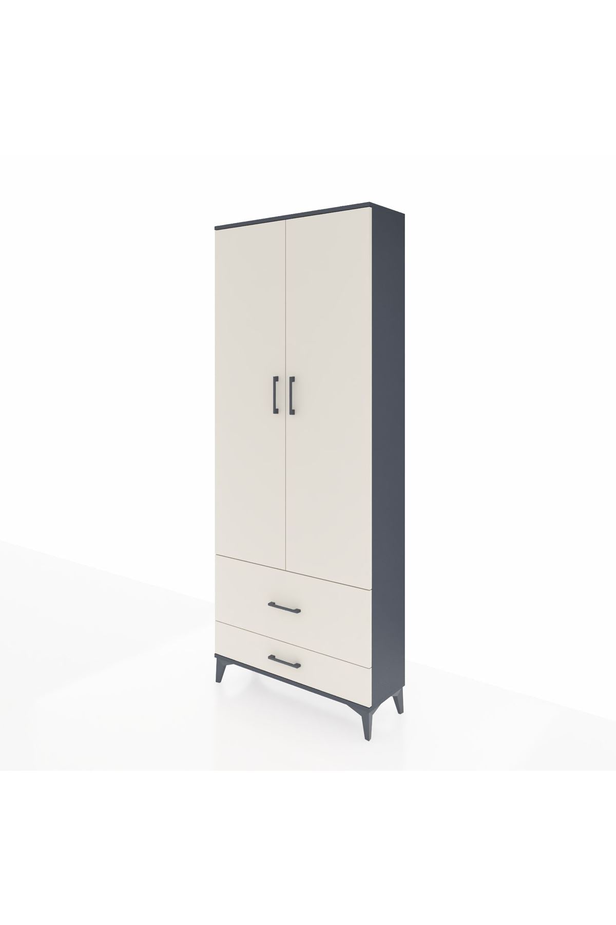 Arges Dolap 2 Raflı 2 Çekmeceli Tek Askılı 88x30x221 Antrasit-Aytaşı