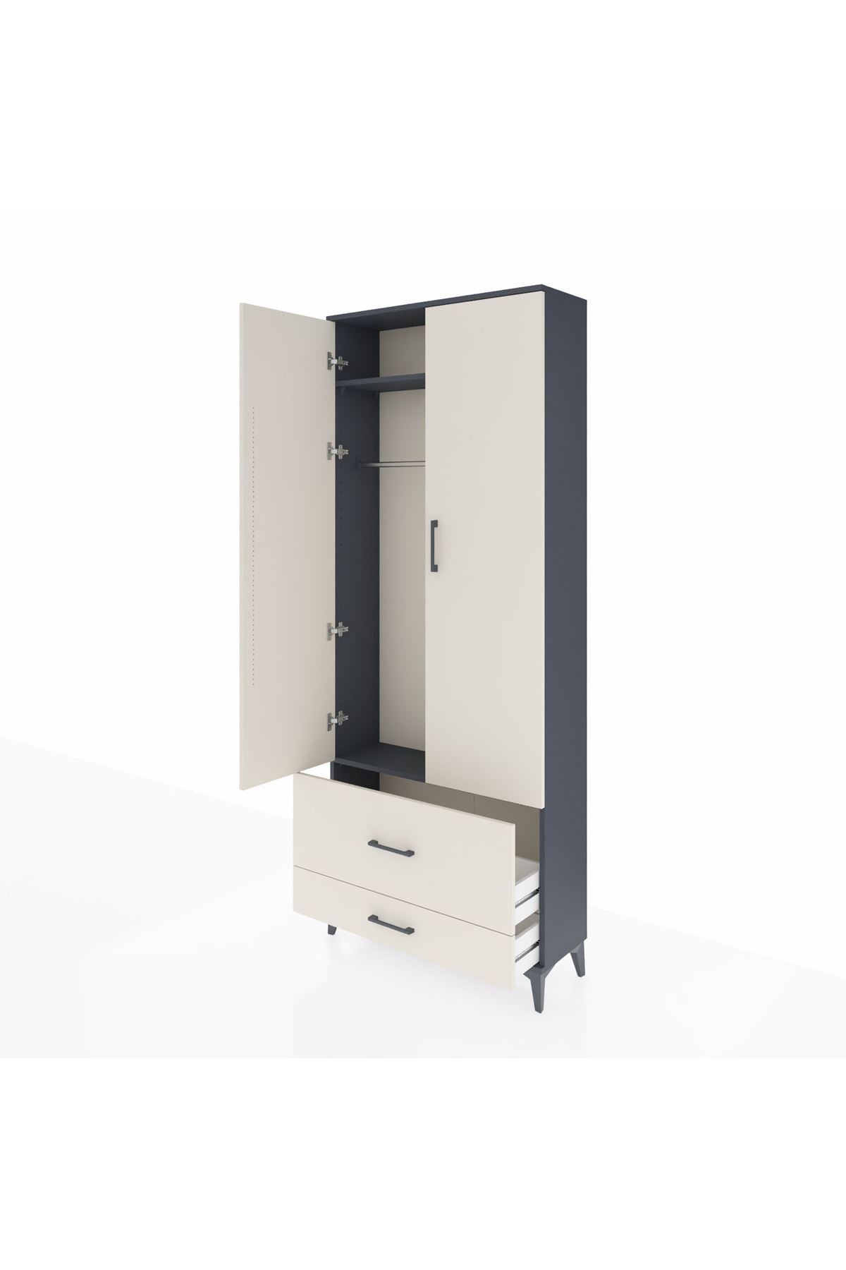 Arges Dolap 2 Raflı 2 Çekmeceli Tek Askılı 88x30x221 Antrasit-Aytaşı