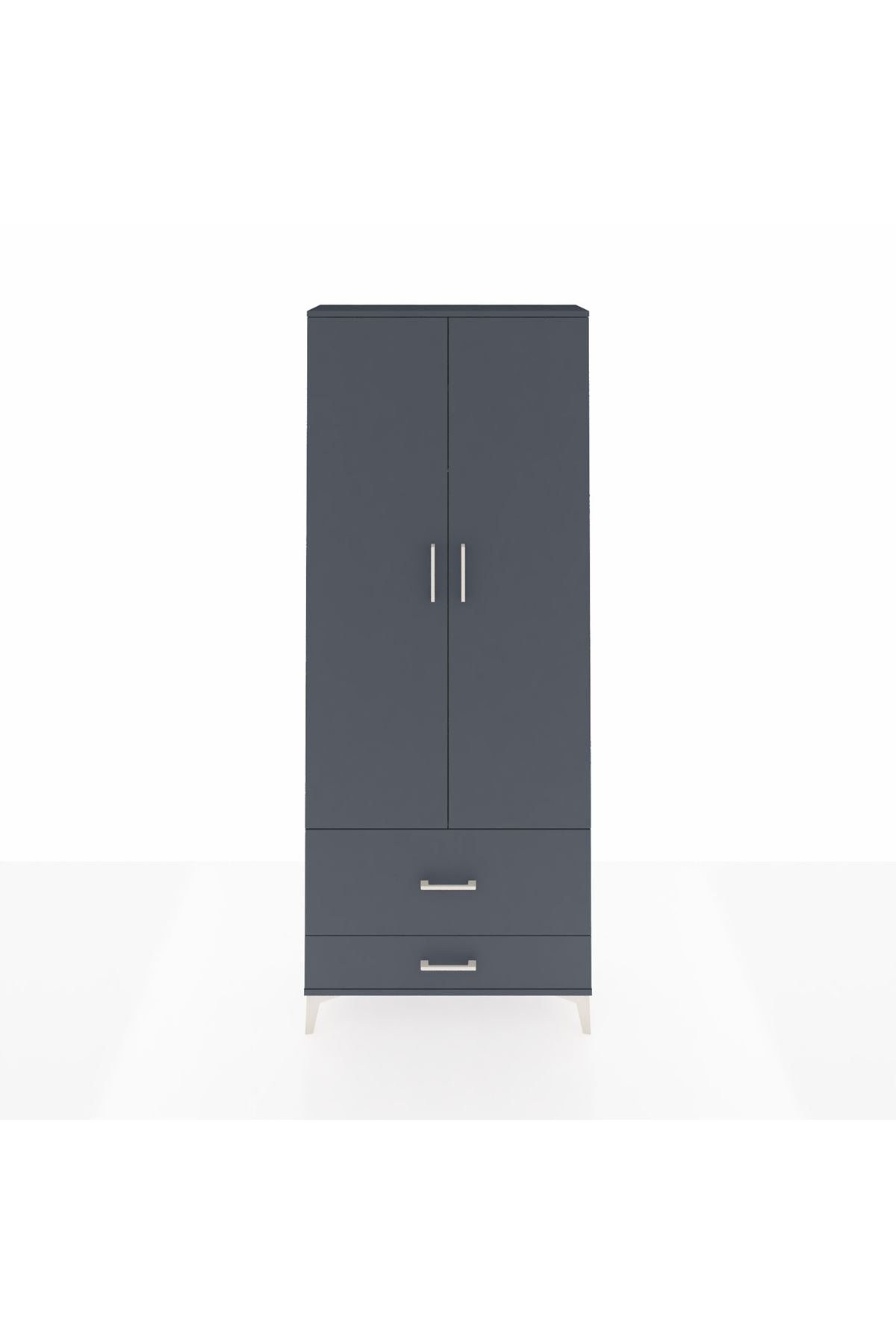 Arges Dolap 2 Raflı 2 Çekmeceli Tek Askılı 88x30x221 Antrasit-Antrasit