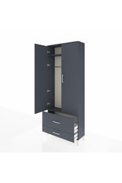 Arges Dolap 2 Raflı 2 Çekmeceli Tek Askılı 88x30x221 Antrasit-Antrasit