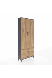 Arges Dolap 2 Raflı 2 Çekmeceli Tek Askılı 88x30x221 Antrasit-Çam