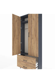 Arges Dolap 2 Raflı 2 Çekmeceli Tek Askılı 88x30x221 Antrasit-Çam