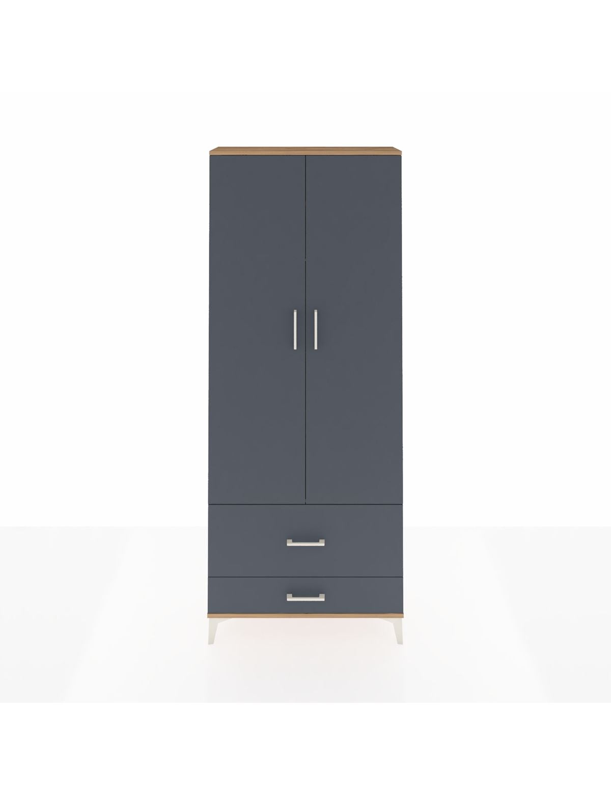 Arges Dolap 2 Raflı 2 Çekmeceli Tek Askılı 88x30x221 Çam-Antrasit