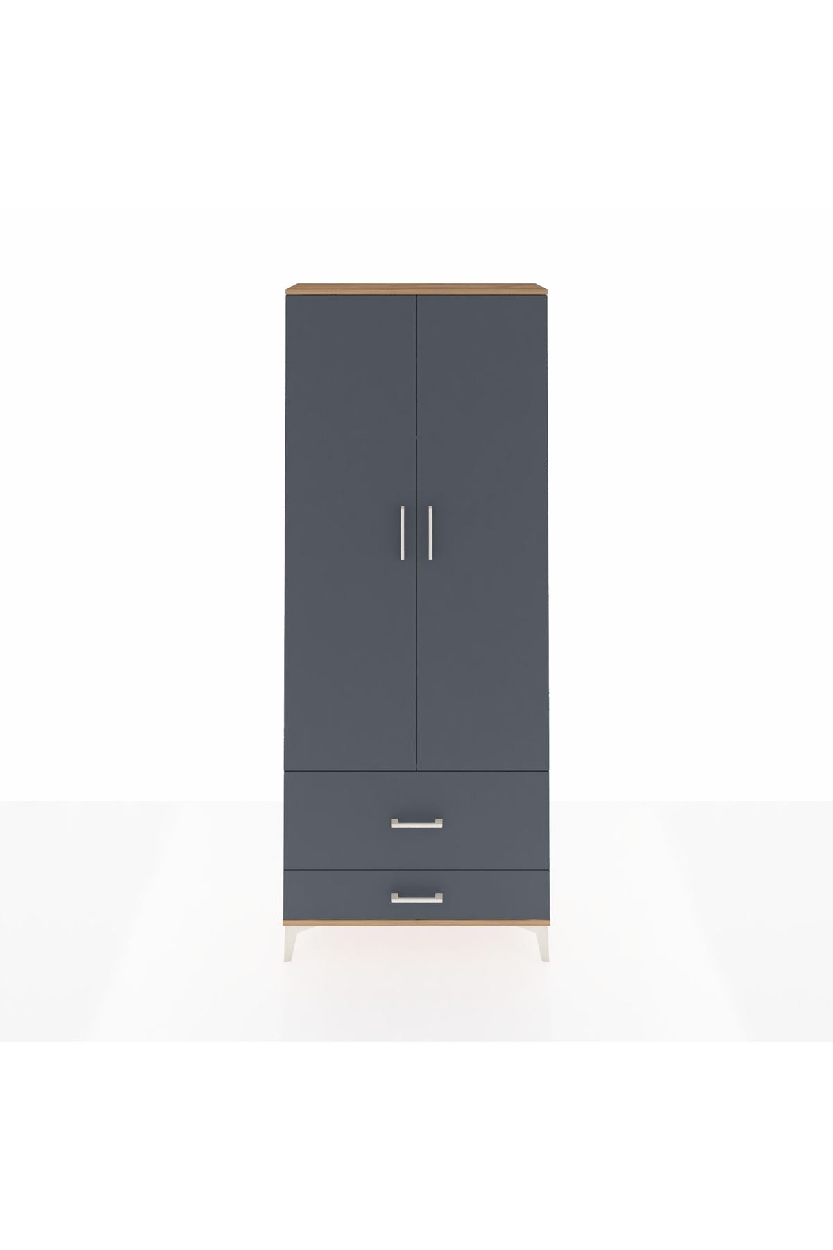 Arges Dolap 2 Raflı 2 Çekmeceli Tek Askılı 88x30x221 Çam-Antrasit