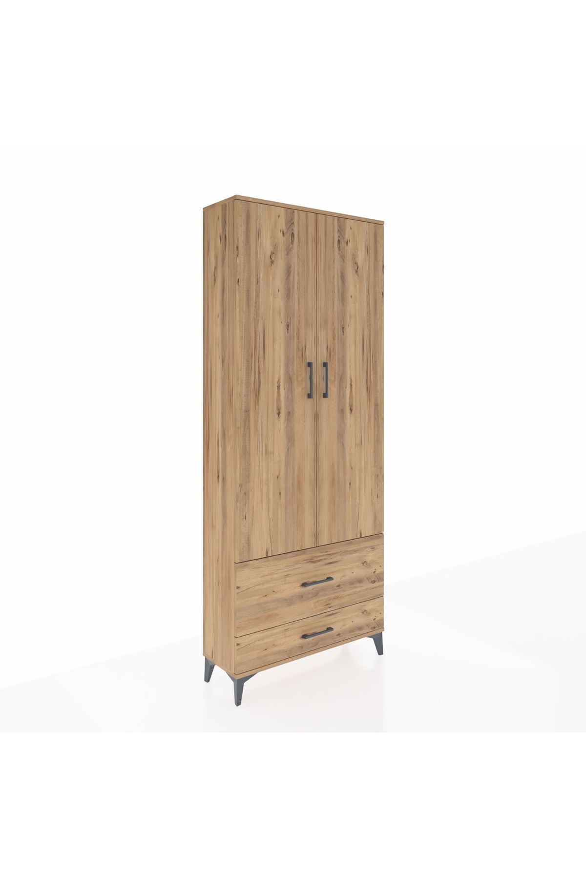 Arges Dolap 2 Raflı 2 Çekmeceli Tek Askılı 88x30x221 Çam-Çam