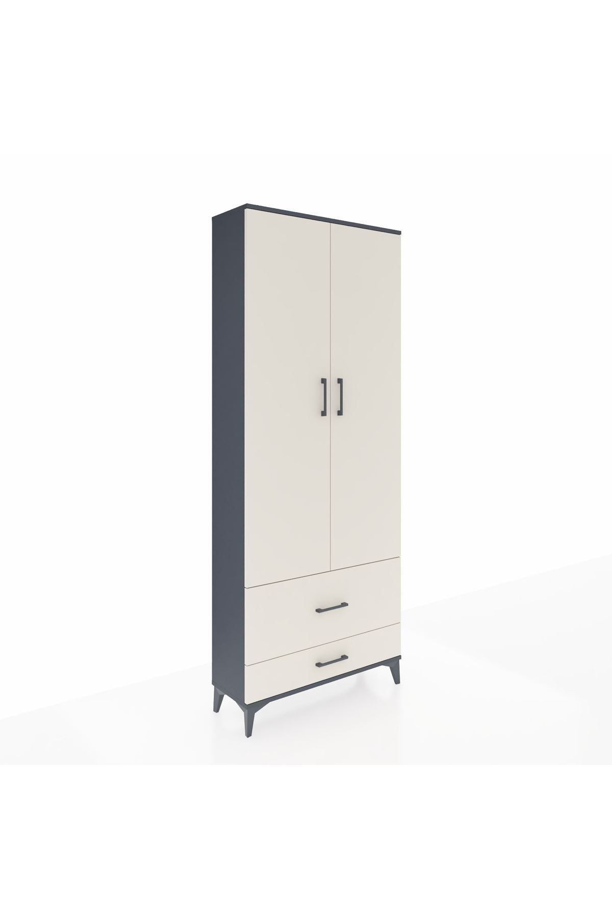 Arges Dolap 4 Raflı 2 Çekmeceli 2 Kapaklı 88x30x221 Antrasit-Aytaşı