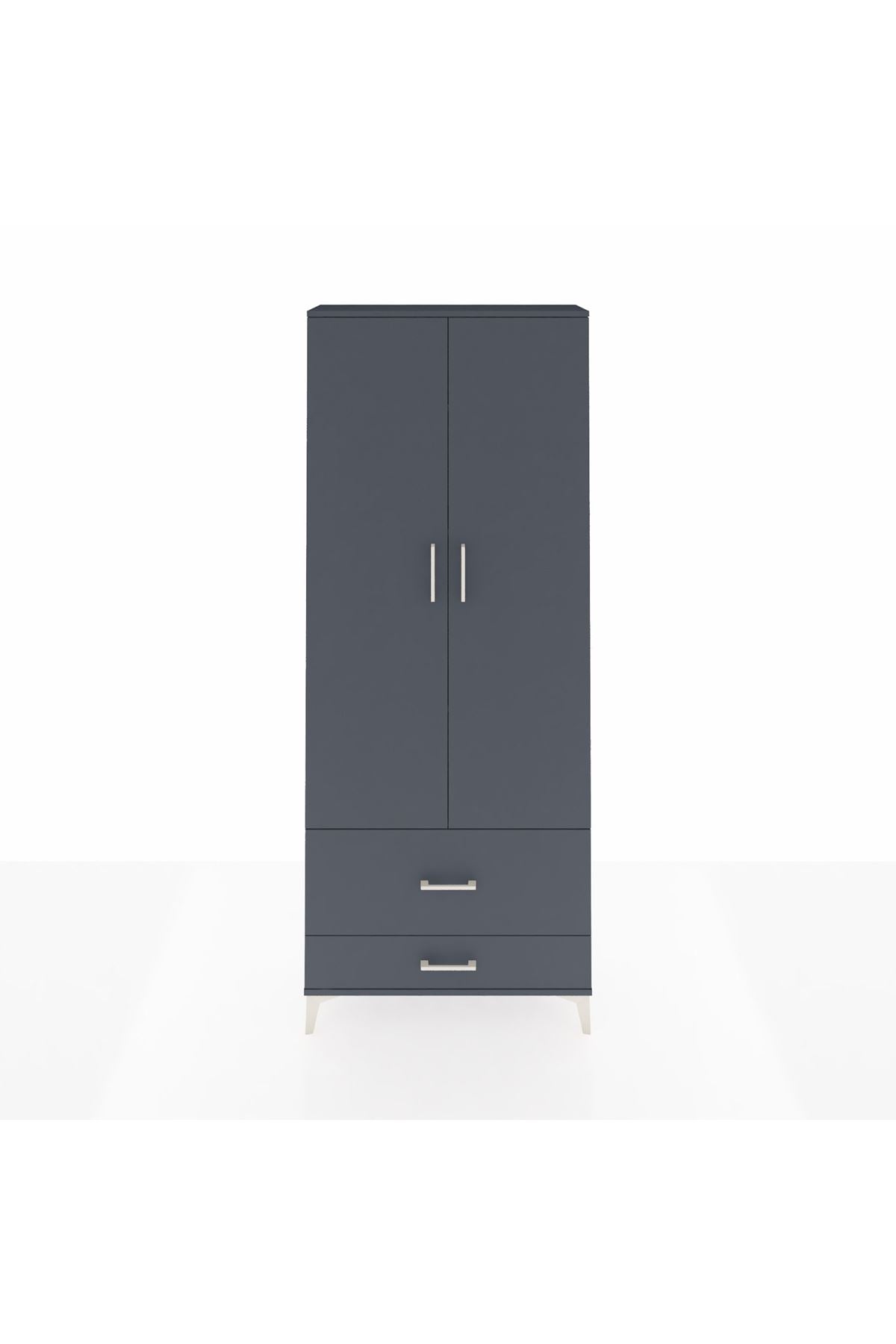 Arges Dolap 4 Raflı 2 Çekmeceli 2 Kapaklı 88x30x221 Antrasit-Antrasit