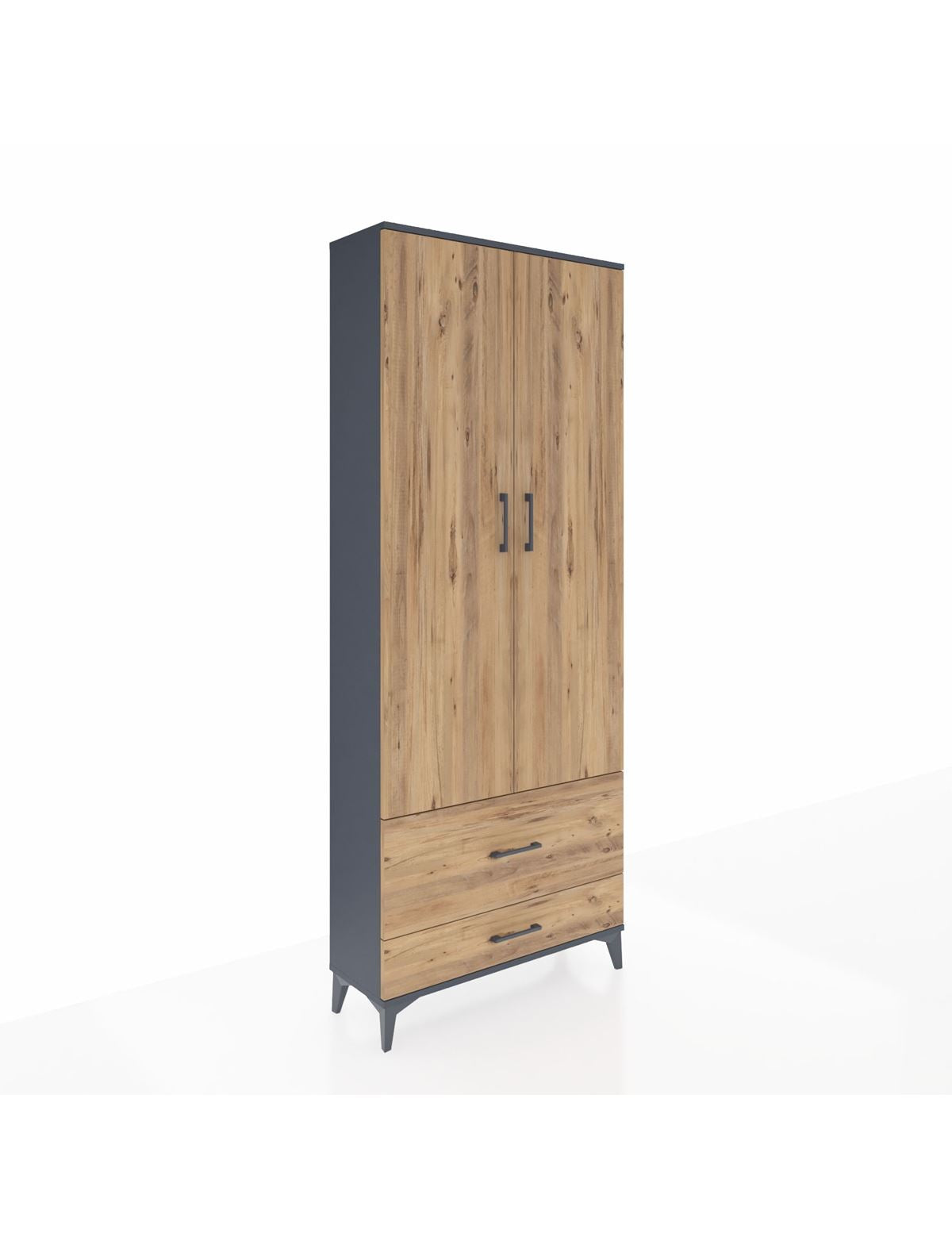 Arges Dolap 4 Raflı 2 Çekmeceli 2 Kapaklı 88x30x221 Antrasit-Çam