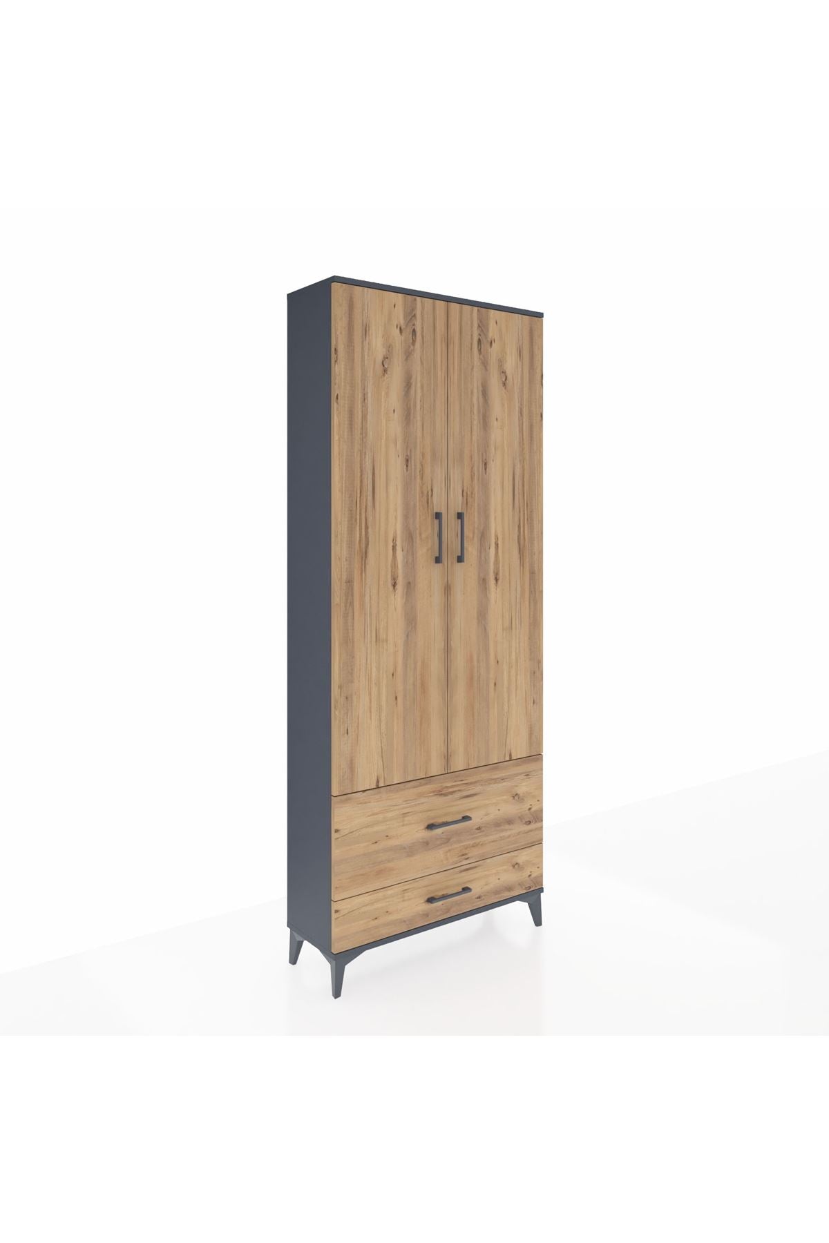 Arges Dolap 4 Raflı 2 Çekmeceli 2 Kapaklı 88x30x221 Antrasit-Çam