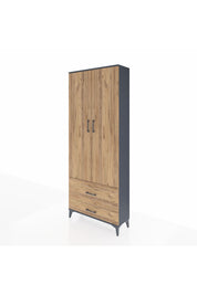 Arges Dolap 4 Raflı 2 Çekmeceli 2 Kapaklı 88x30x221 Antrasit-Çam