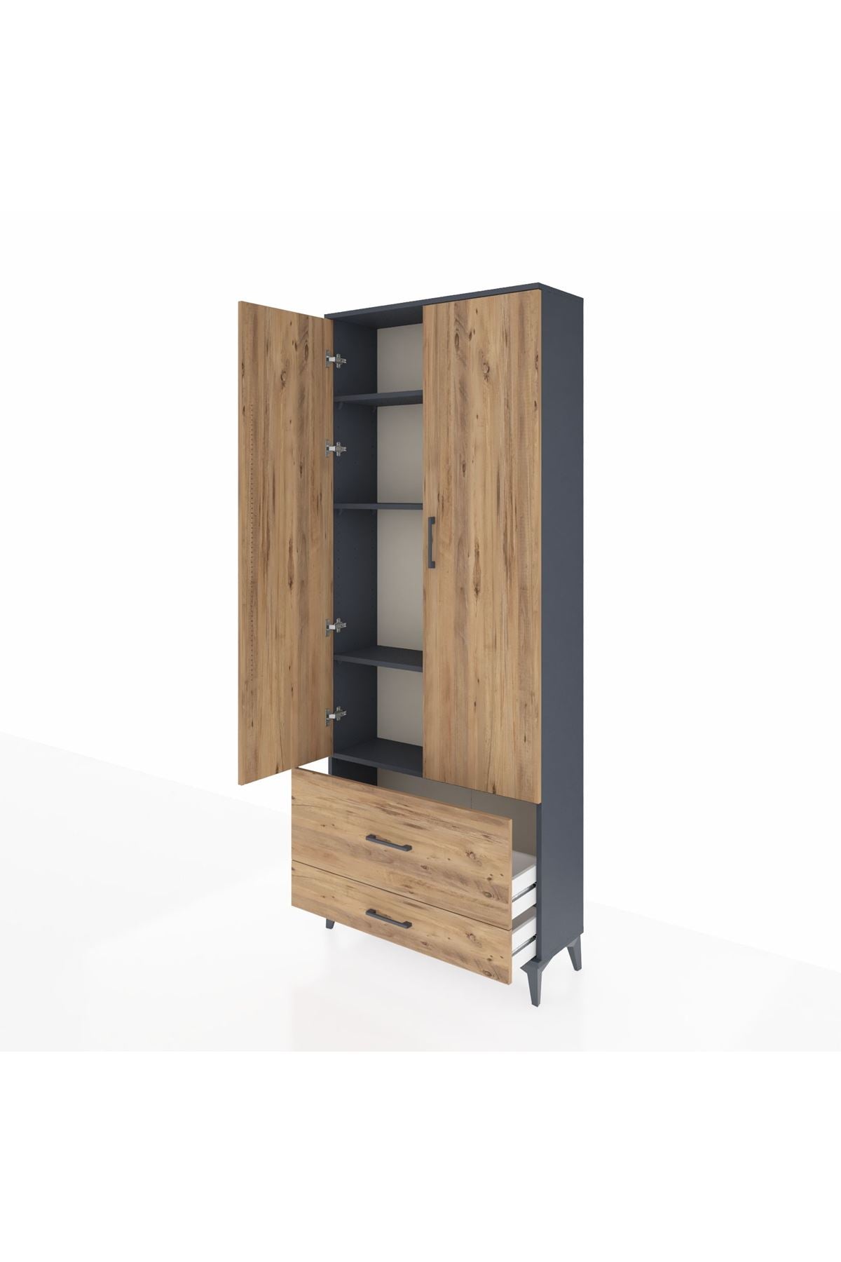 Arges Dolap 4 Raflı 2 Çekmeceli 2 Kapaklı 88x30x221 Antrasit-Çam