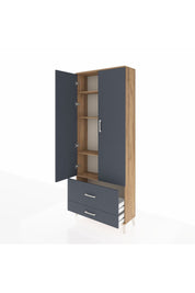 Arges Dolap 4 Raflı 2 Çekmeceli 2 Kapaklı 88x30x221 Çam-Antrasit