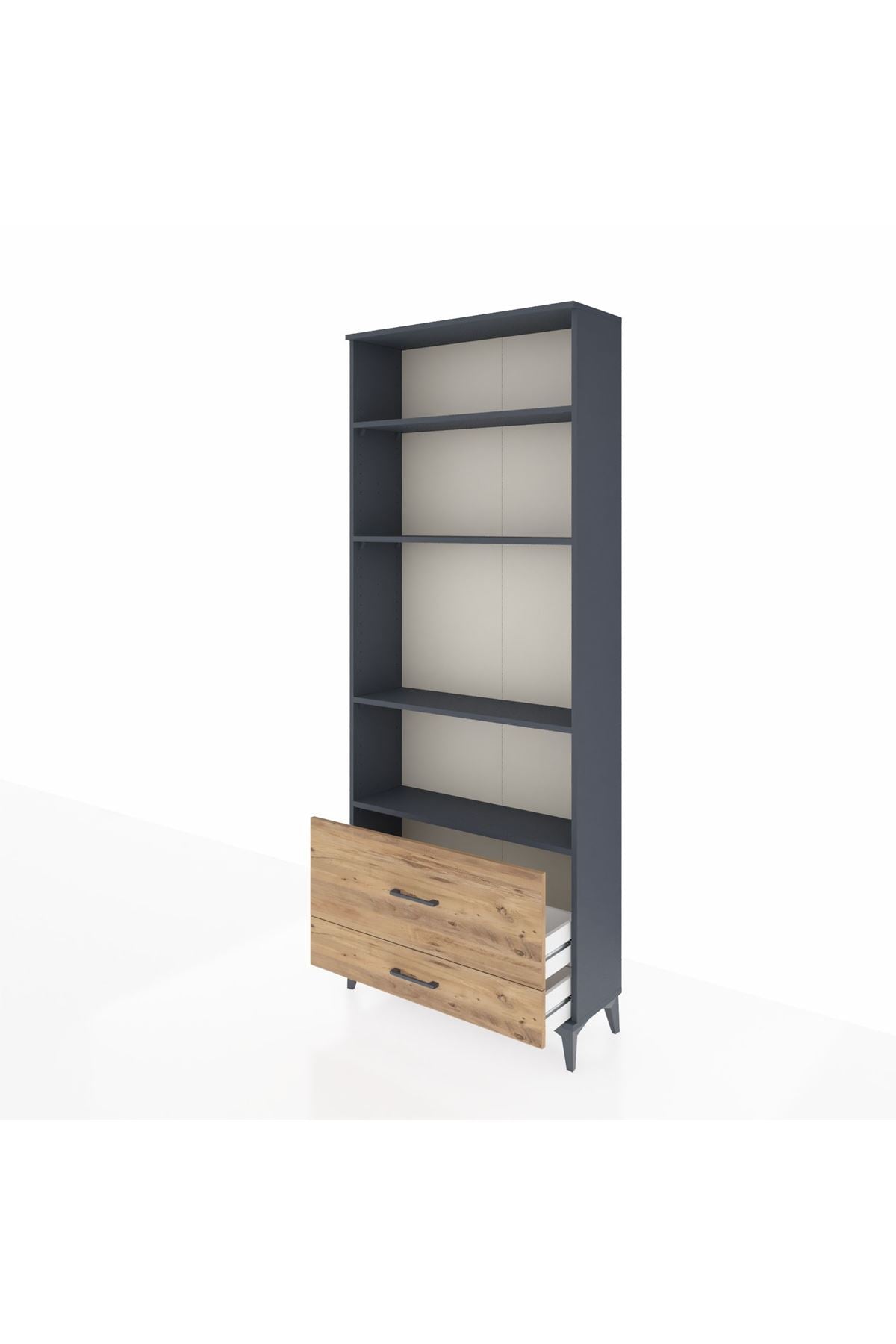 Arges Dolap 4 Raflı 2 Çekmeceli 88x30x221 Antrasit-Çam