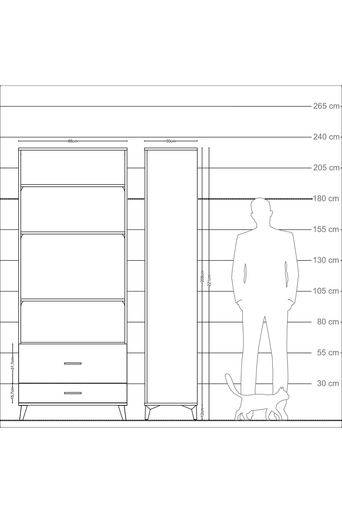 Arges Dolap 4 Raflı 2 Çekmeceli 88x30x221 Antrasit-Çam