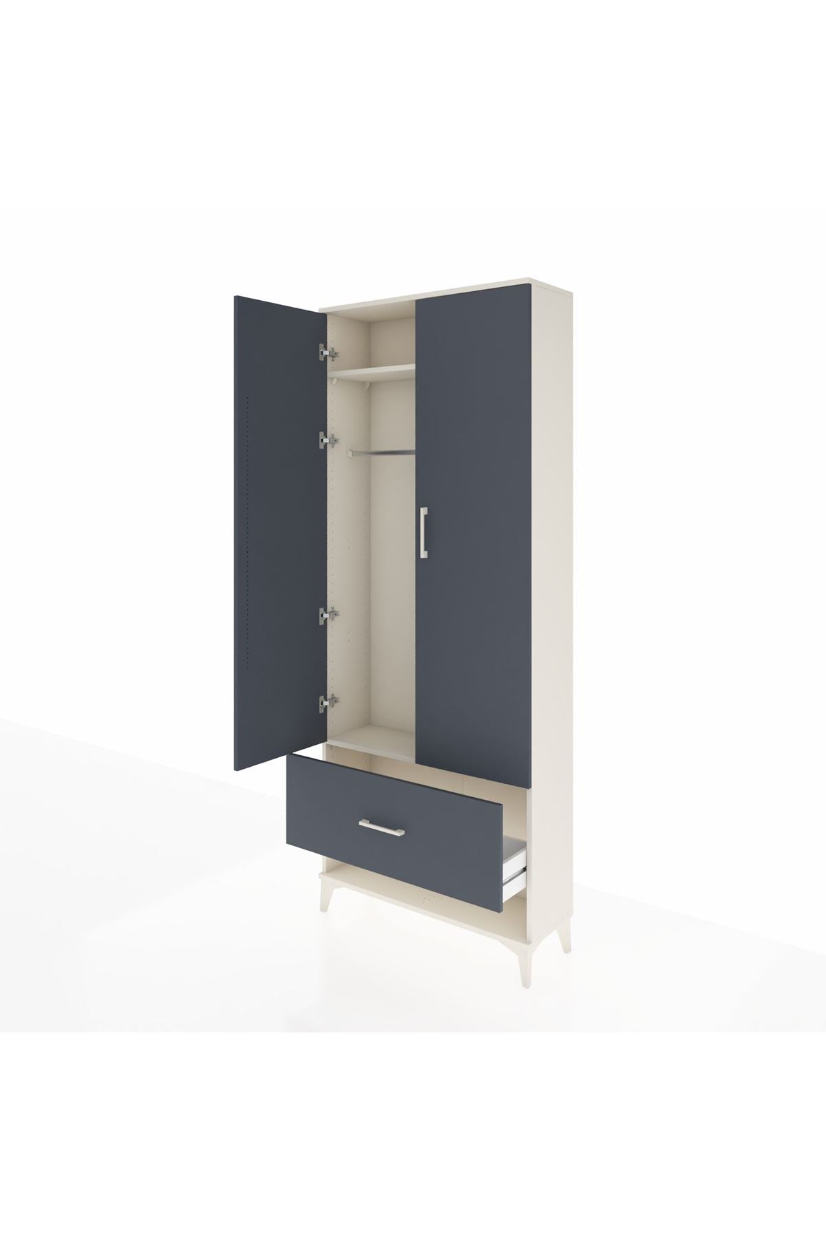 Arges Dolap 2 Raflı Tek Çekmeceli Tek Askılı 88x30x221 Aytaşı-Antrasit