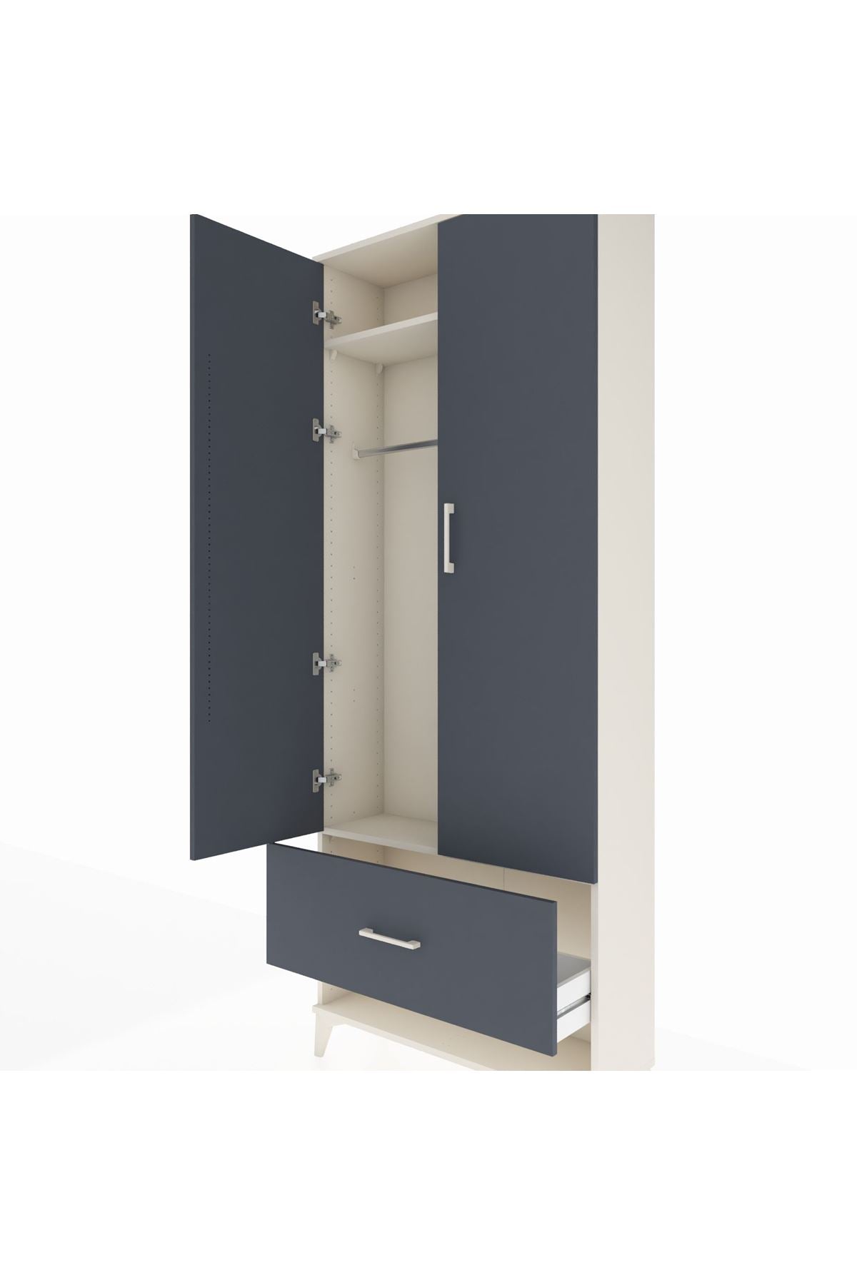 Arges Dolap 2 Raflı Tek Çekmeceli Tek Askılı 88x30x221 Aytaşı-Antrasit