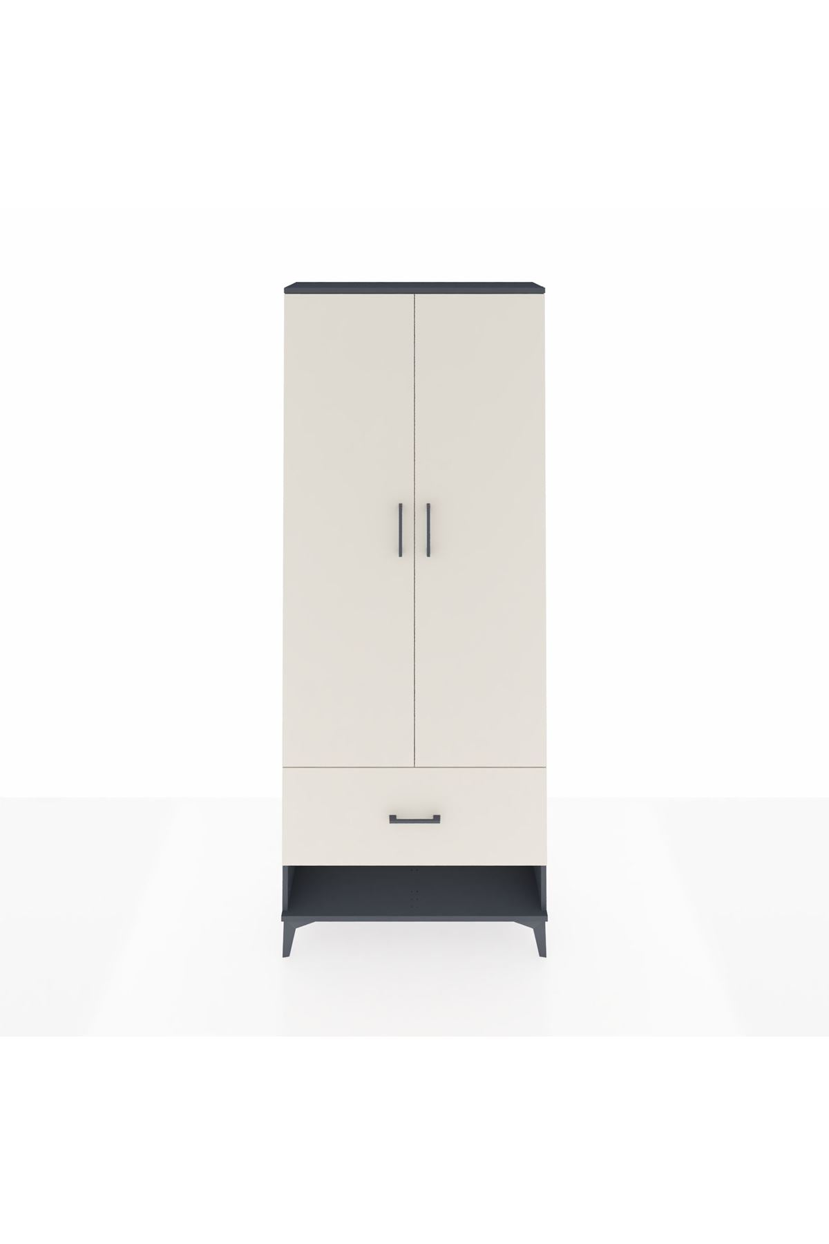 Arges Dolap 2 Raflı Tek Çekmeceli Tek Askılı 88x30x221 Antrasit-Aytaşı