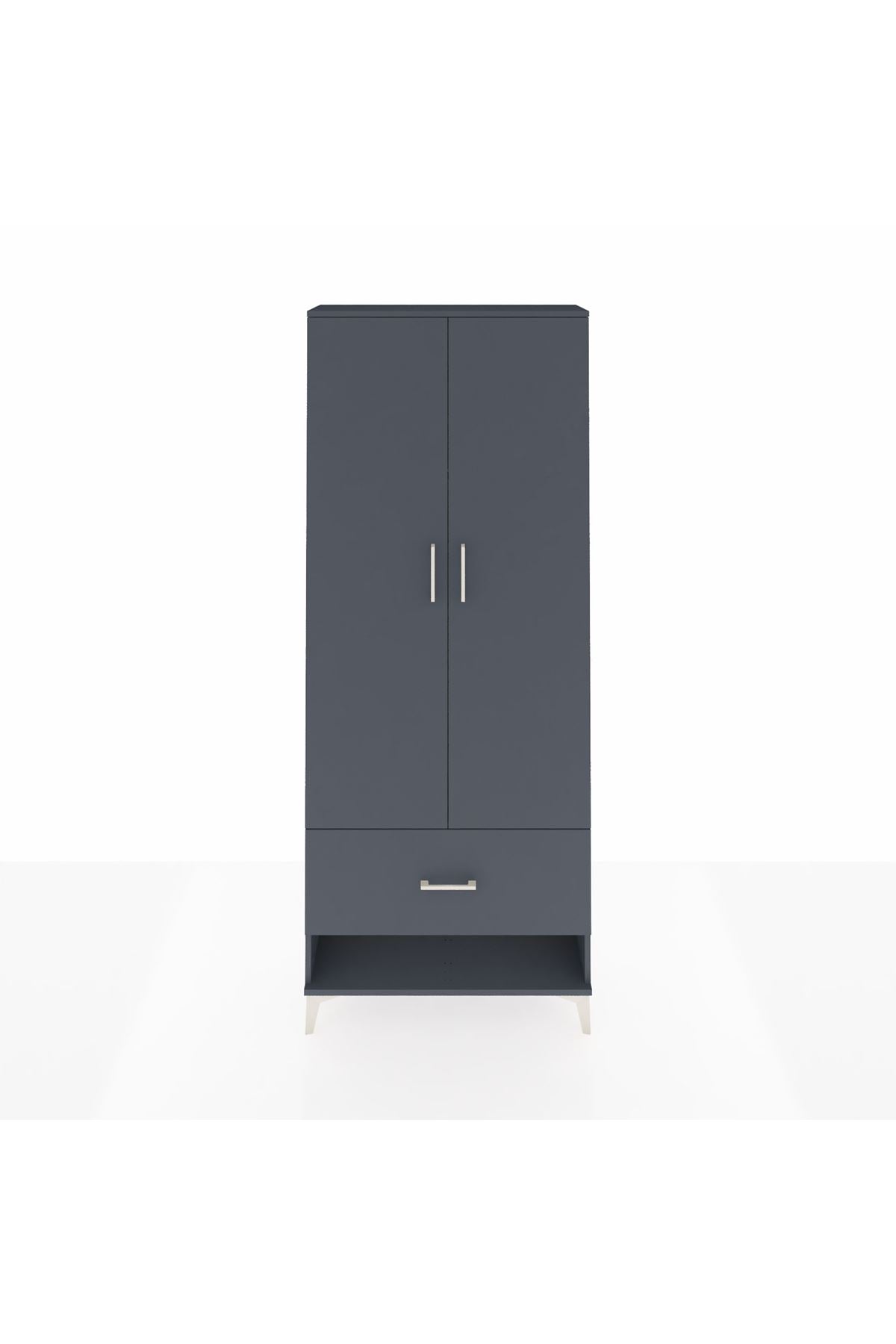 Arges Dolap 2 Raflı Tek Çekmeceli Tek Askılı 88x30x221 Antrasit-Antrasit