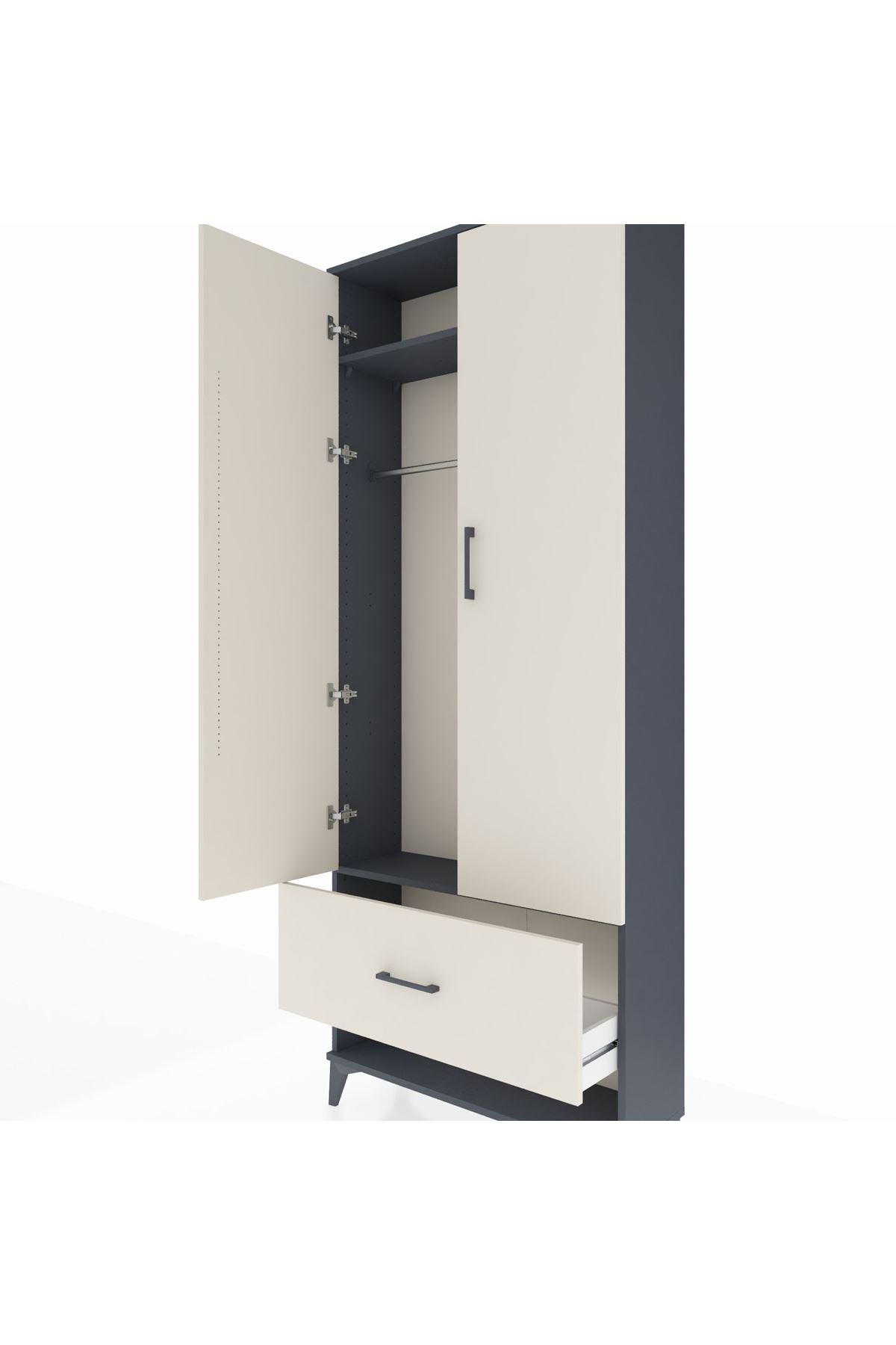 Arges Dolap 2 Raflı Tek Çekmeceli Tek Askılı 88x30x221 Antrasit-Aytaşı