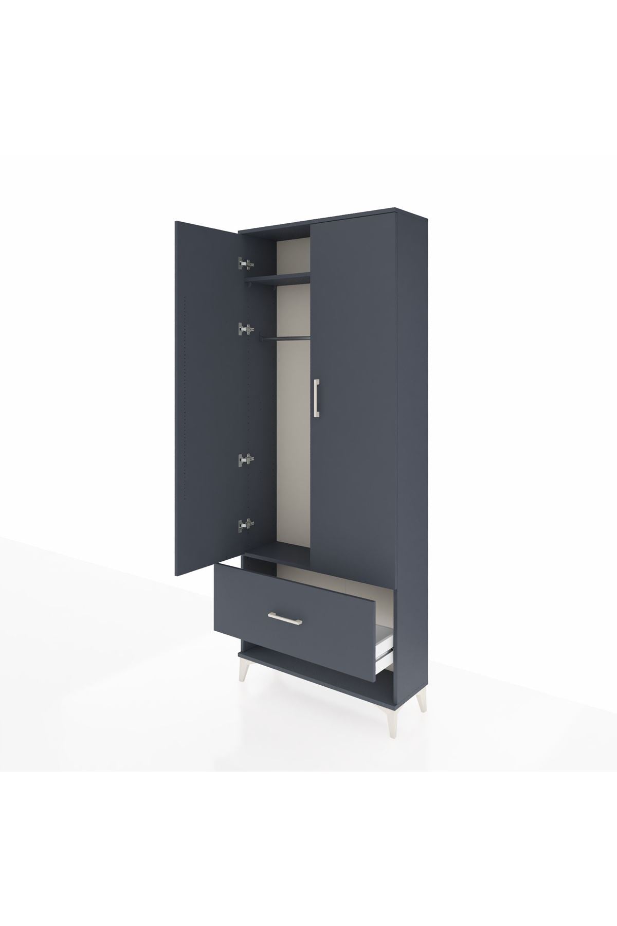 Arges Dolap 2 Raflı Tek Çekmeceli Tek Askılı 88x30x221 Antrasit-Antrasit