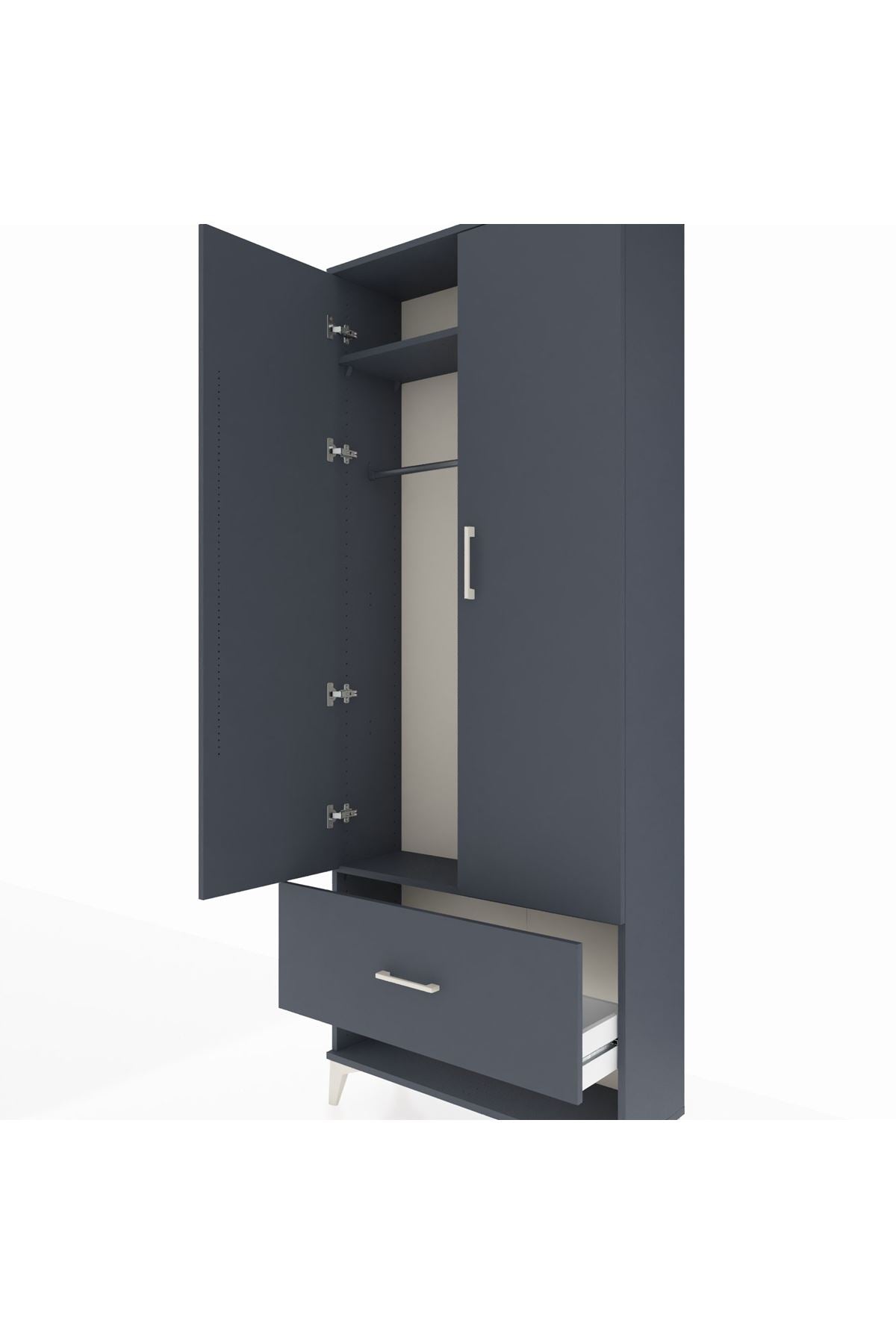 Arges Dolap 2 Raflı Tek Çekmeceli Tek Askılı 88x30x221 Antrasit-Antrasit