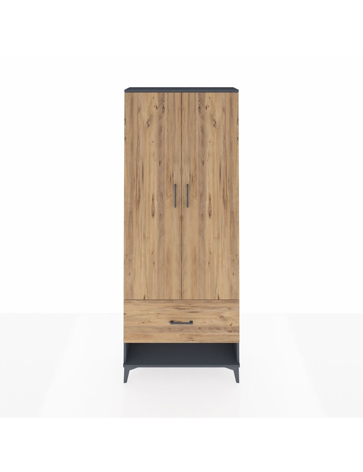 Arges Dolap 2 Raflı Tek Çekmeceli Tek Askılı 88x30x221 Antrasit-Çam