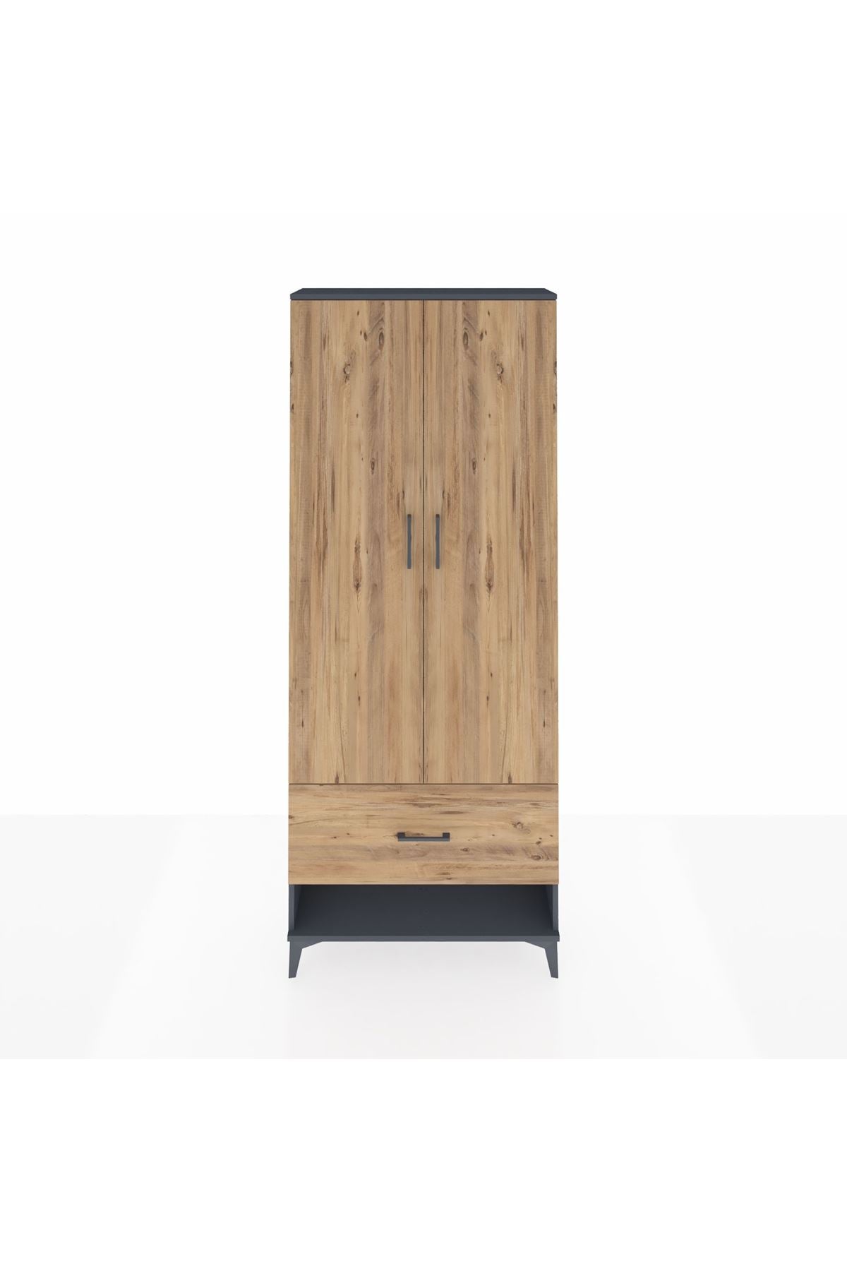 Arges Dolap 2 Raflı Tek Çekmeceli Tek Askılı 88x30x221 Antrasit-Çam